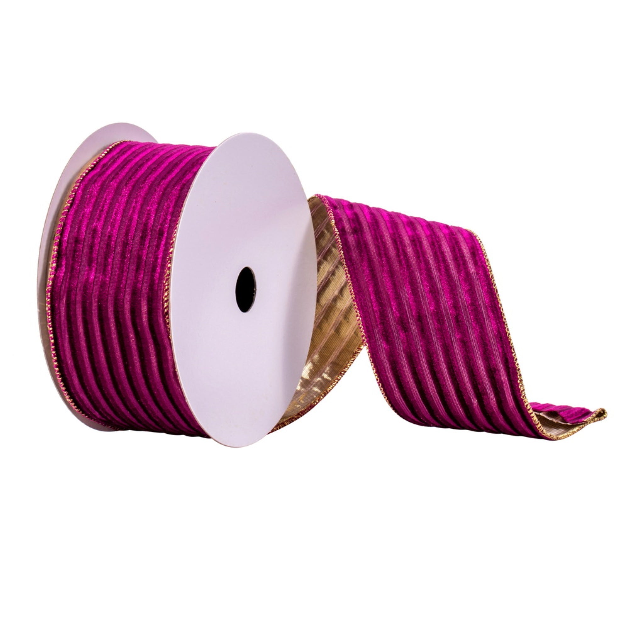 2.5”x10yd Purple Stripe Gold Back Ribbon