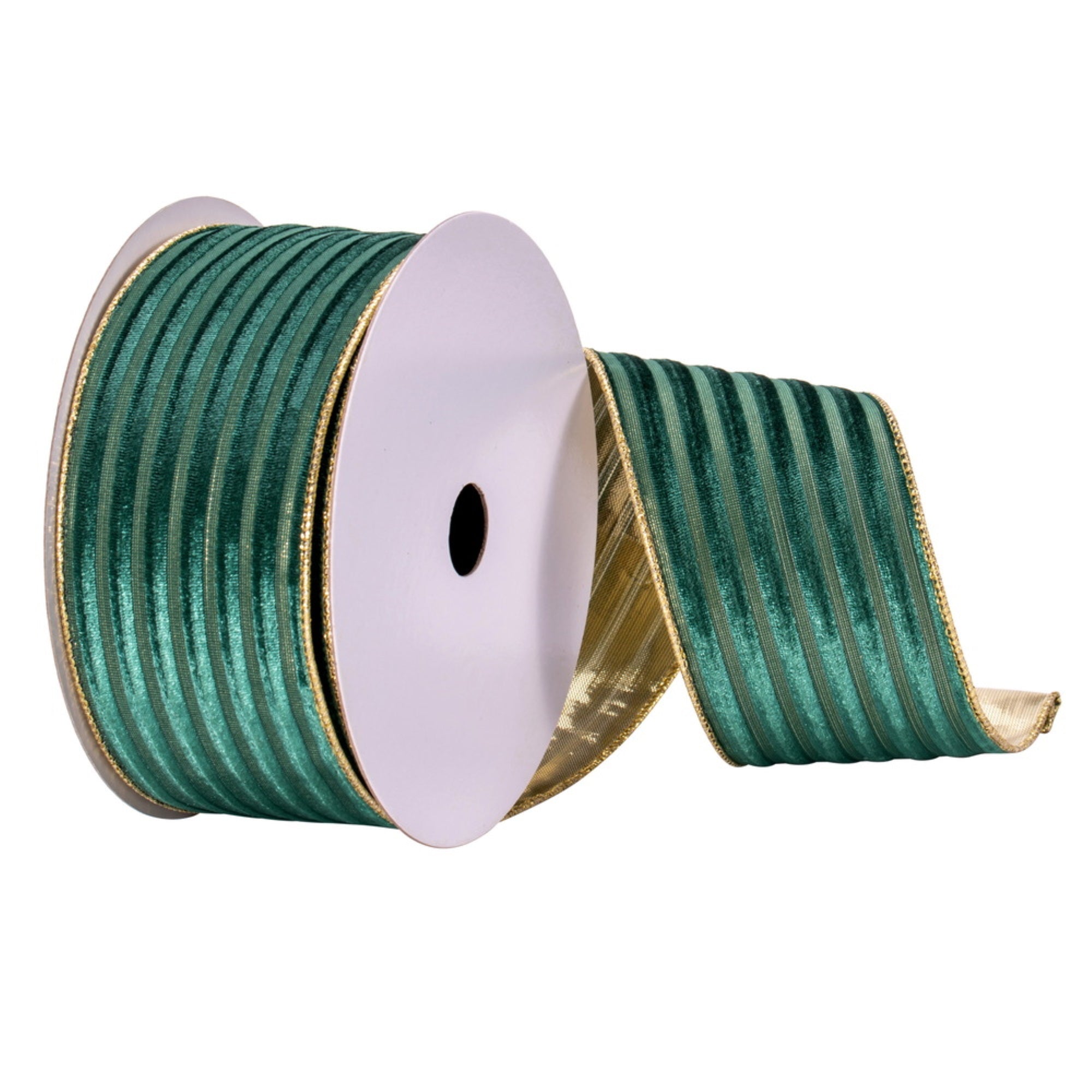2.5”x10yd Green Stripe Gold Back Ribbon