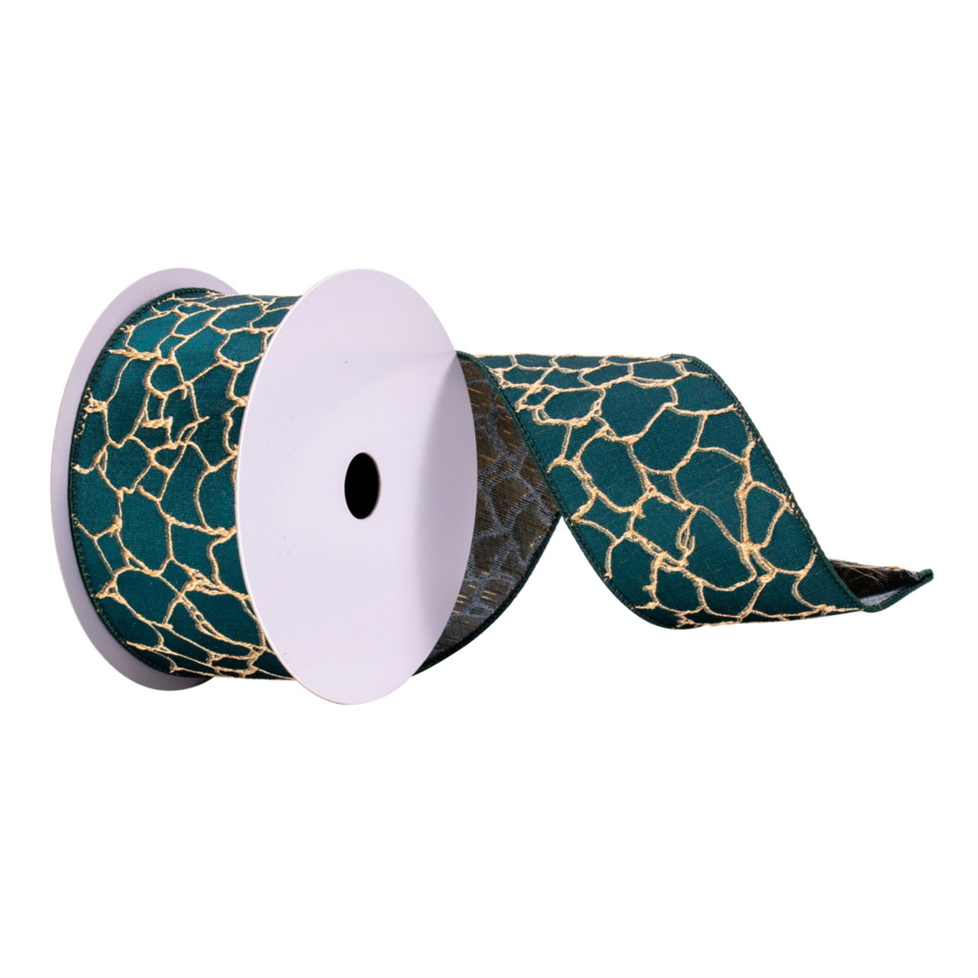 2.5”x10yd Green with Gold Crackle Ribbon