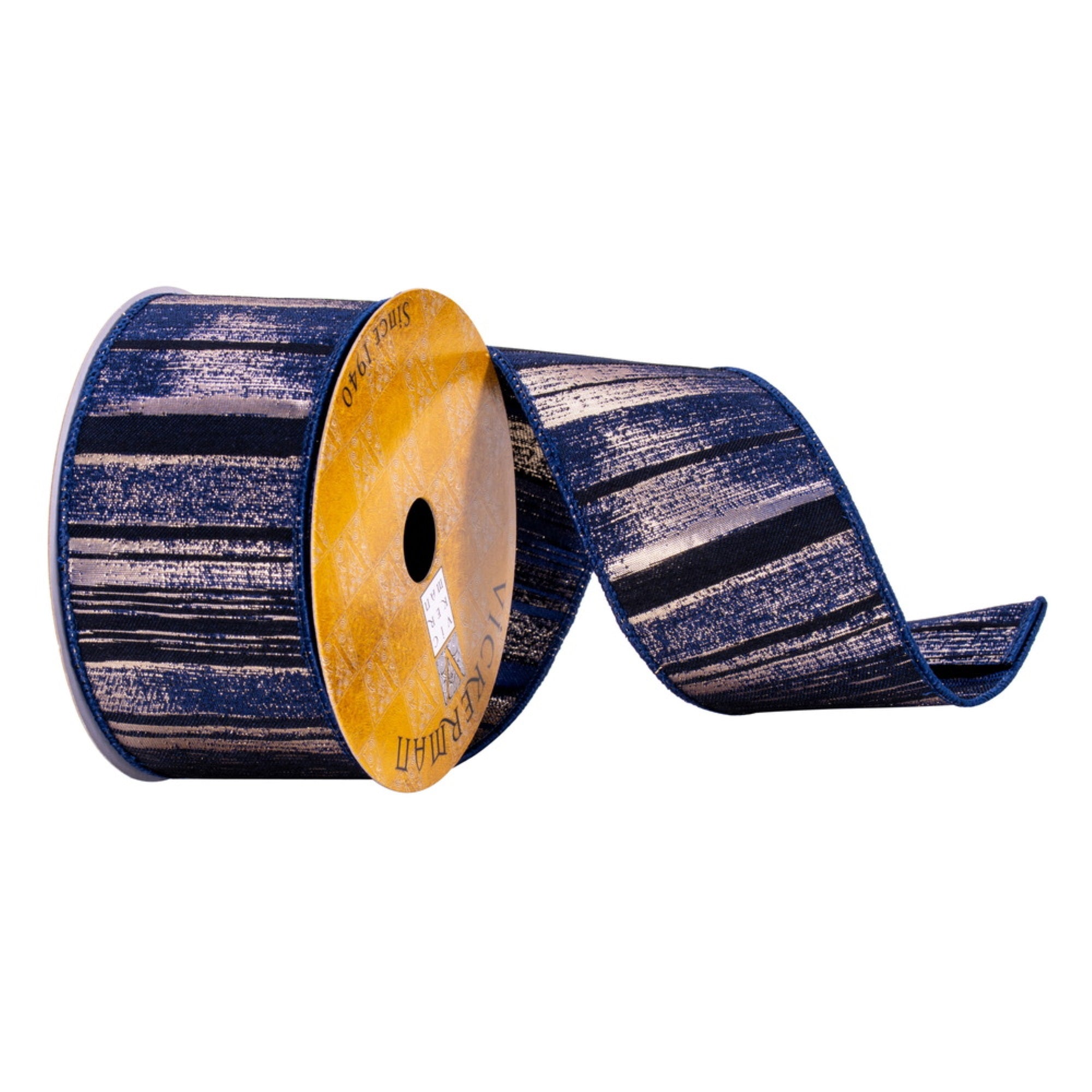 2.5”x10yd Navy Gold Abstract Line Ribbon
