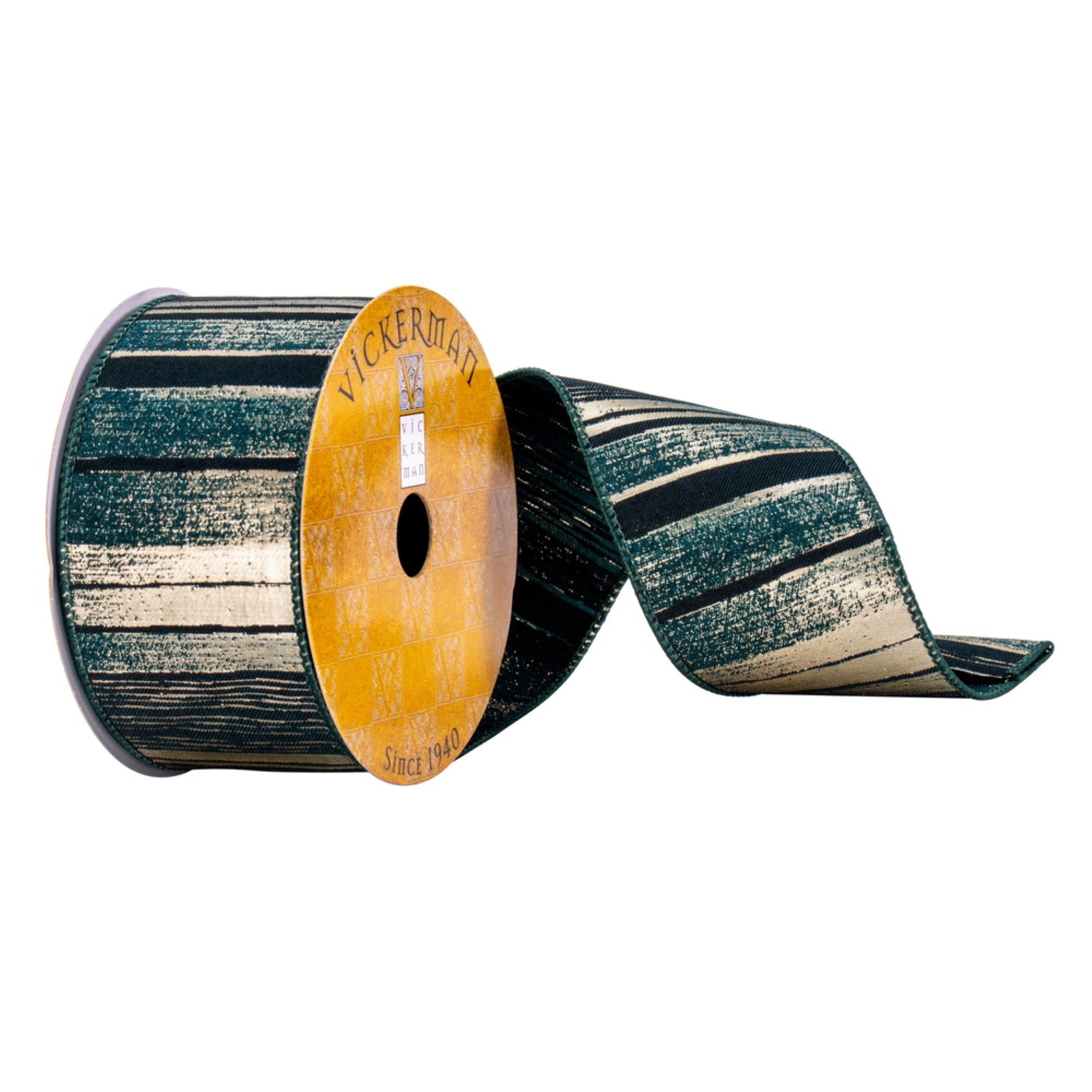 2.5”x10yd Green/Gold Lines Ribbon