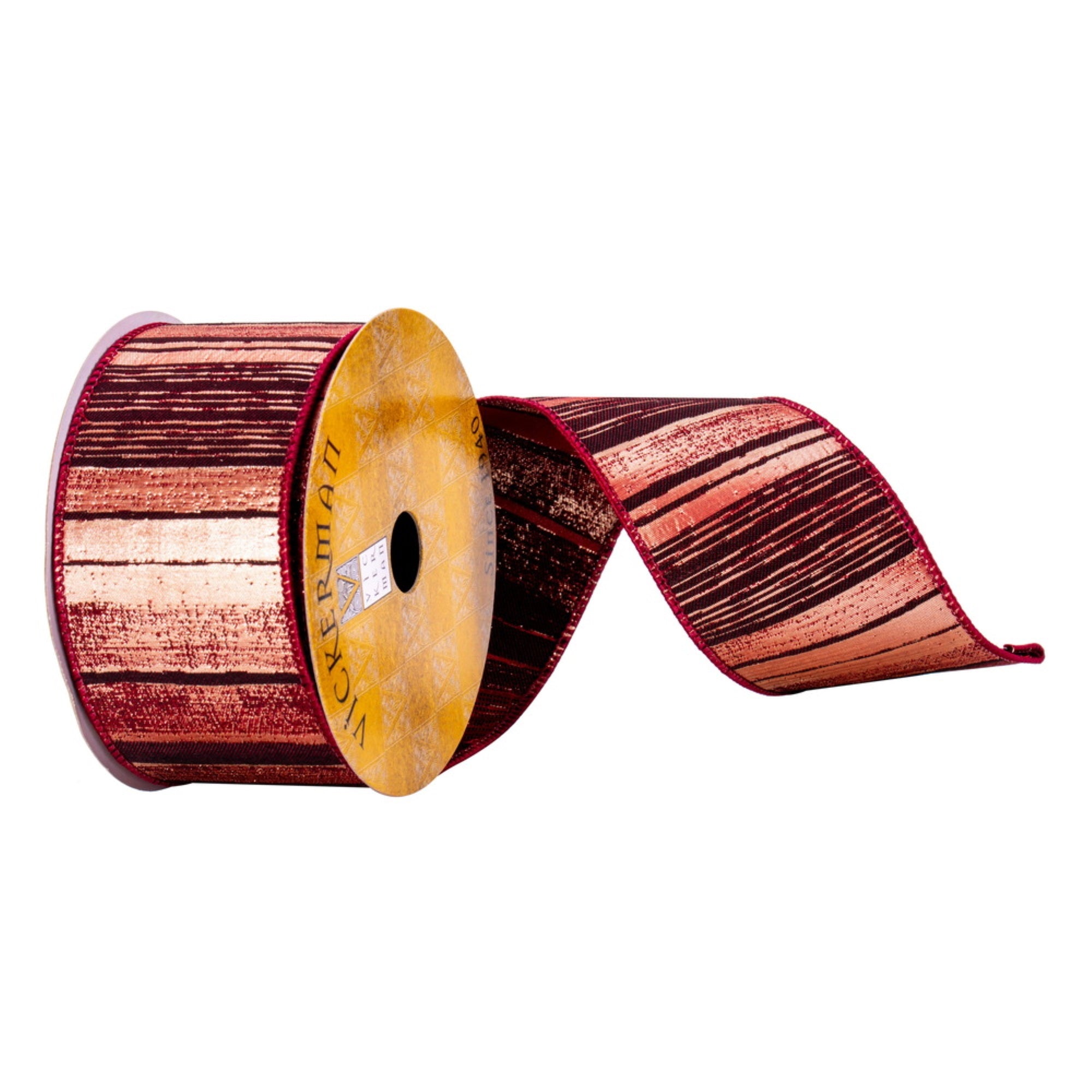 2.5”x10yd Burgundy/Gold Lines Ribbon