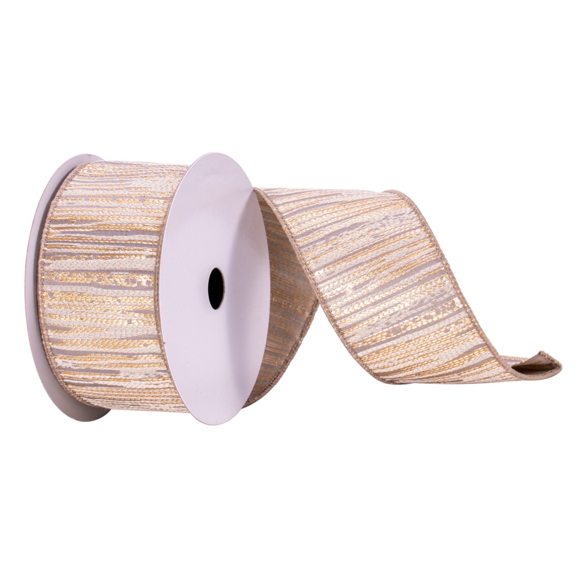 2.5”x10yd Pewter/Cream/Champagne Ribbon