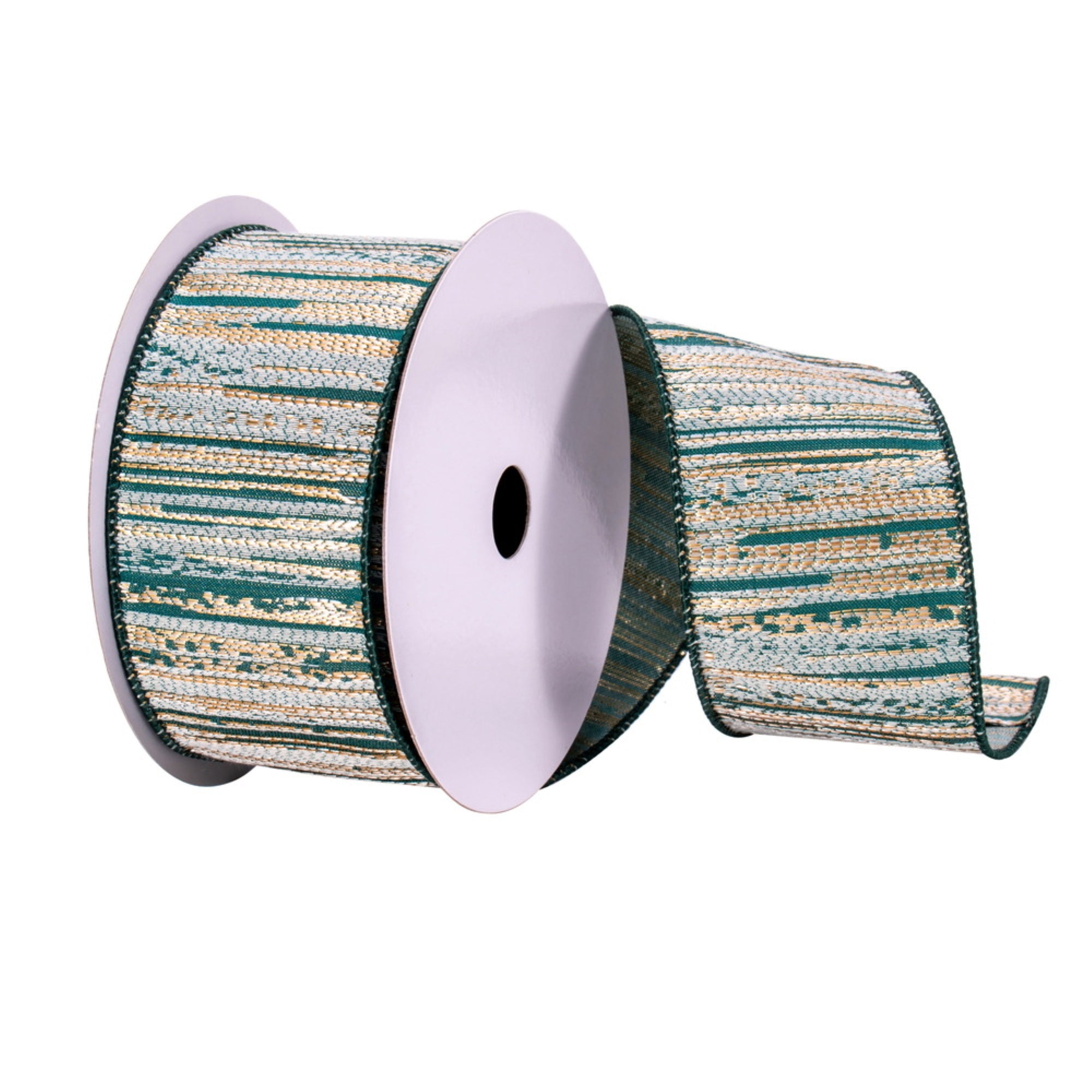 2.5”x10yd Green/Cream/Champagne Ribbon