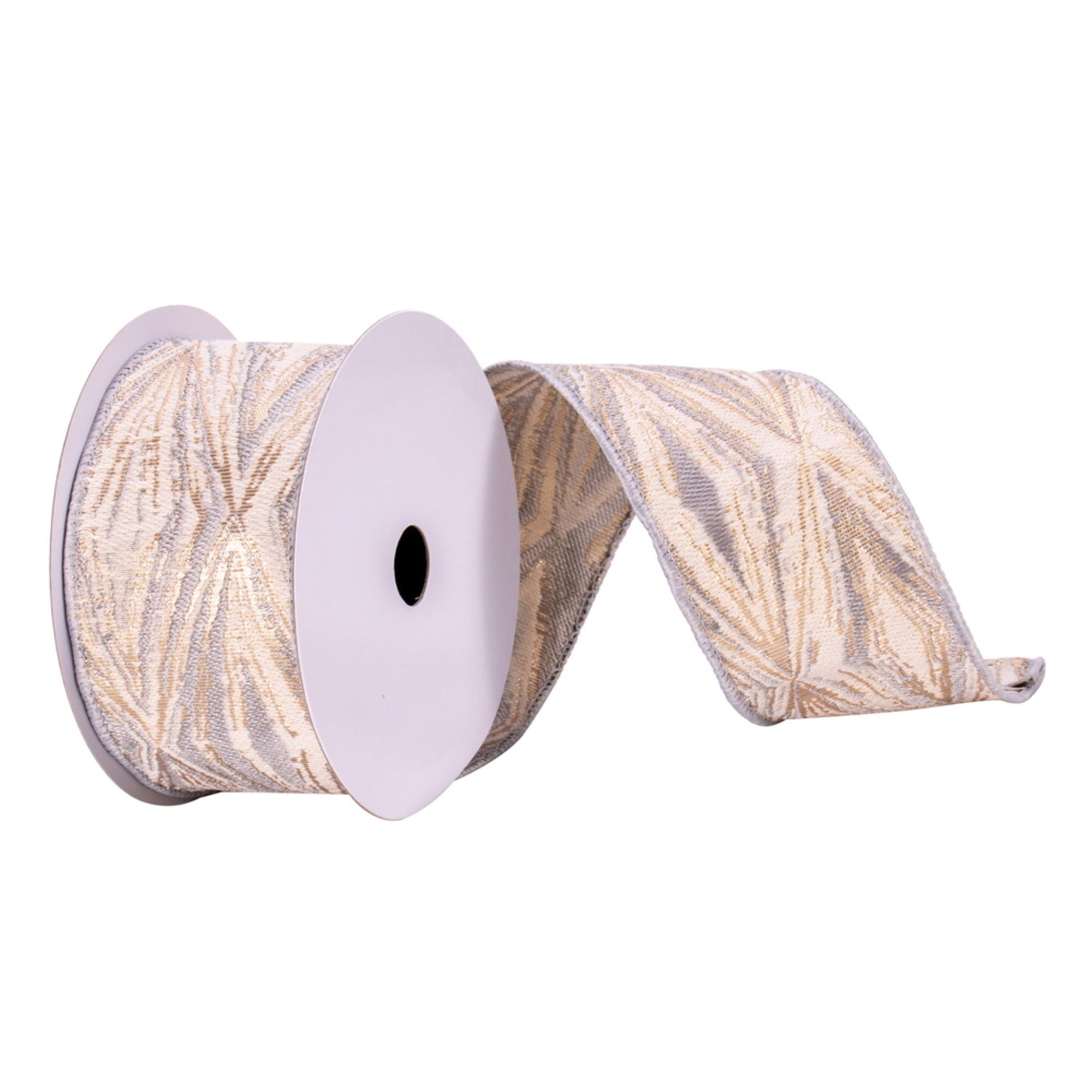2.5”x10yd Pewter/Cream/Champagne Ribbon
