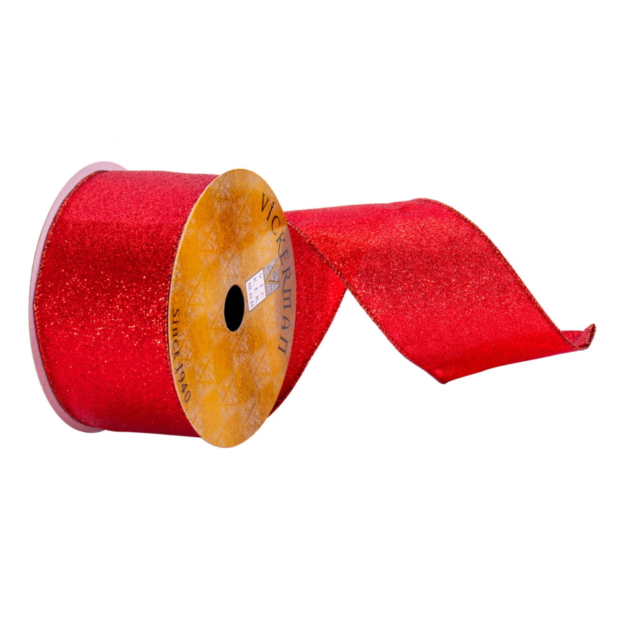 Vickerman 2.5” x 10 Yards Red Glitter Ribbon