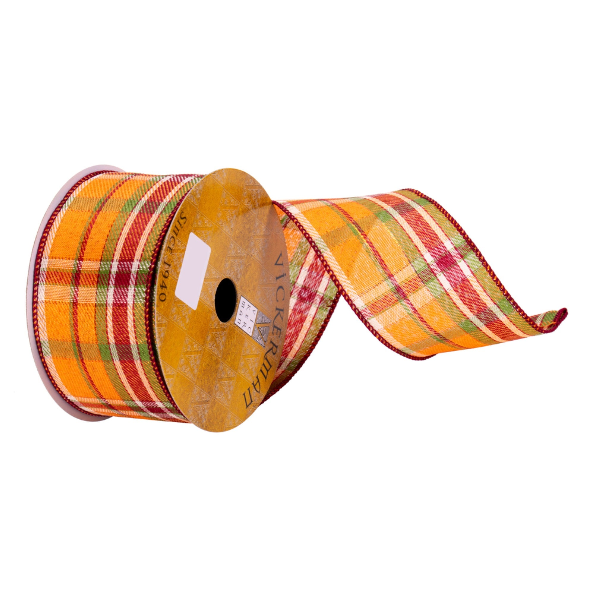 Vickerman 2.5” x 10 Yards Orange Green Burgundy Plaid Ribbon