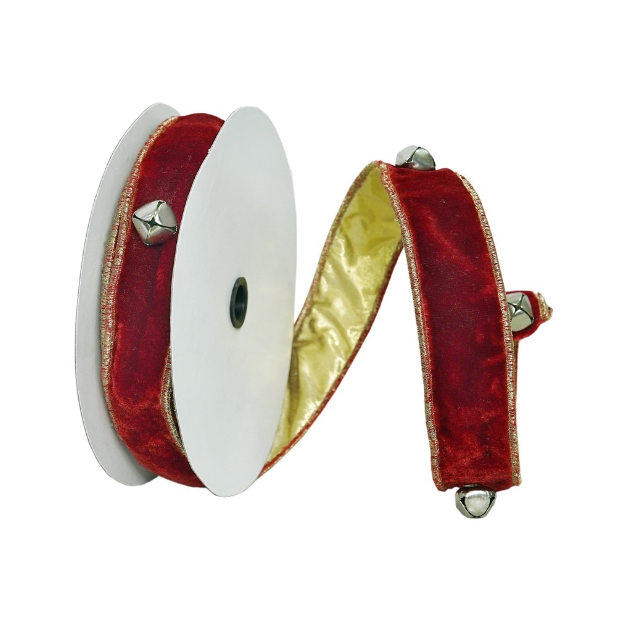 Vickerman 1.5 X 10 Yd Red Jingle Bells Wired Edge Christmas Ribbon.