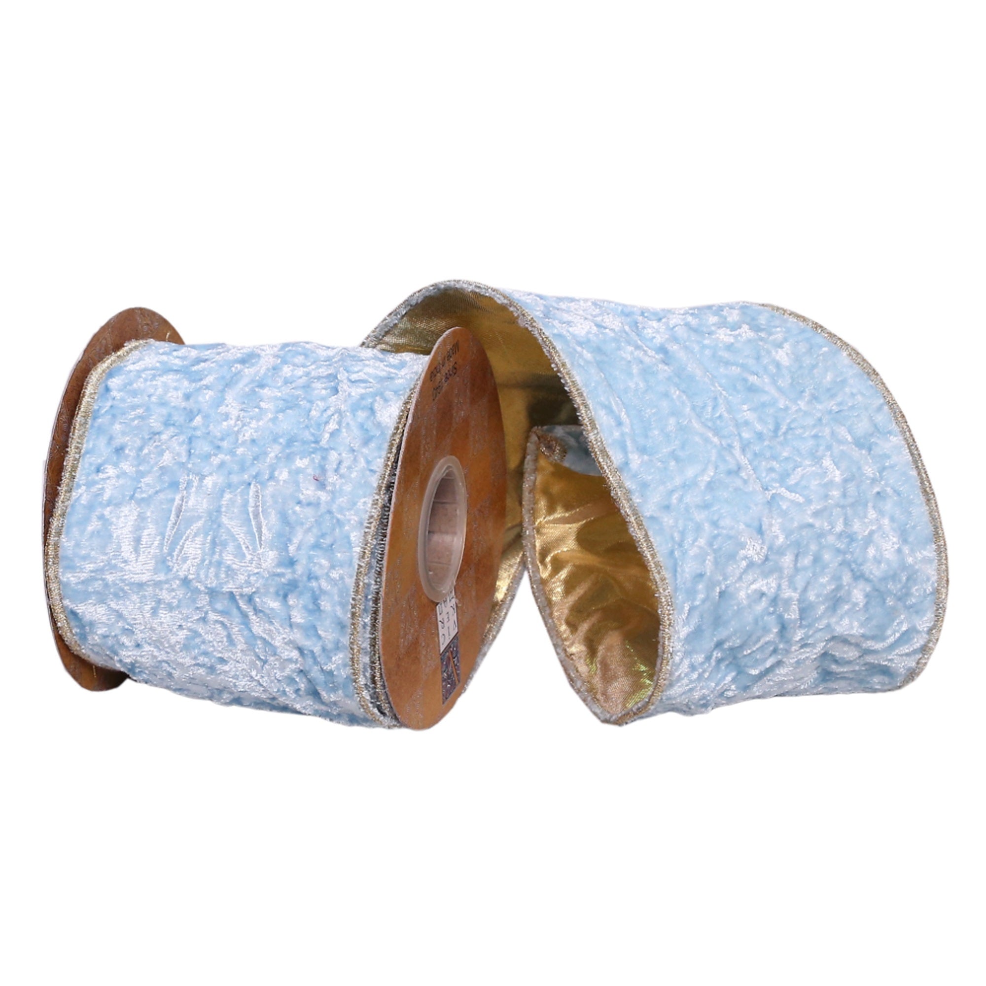 Vickerman 4” x 5 Yards Light Blue Crushed Velvet Wired Edge Christmas Ribbon.