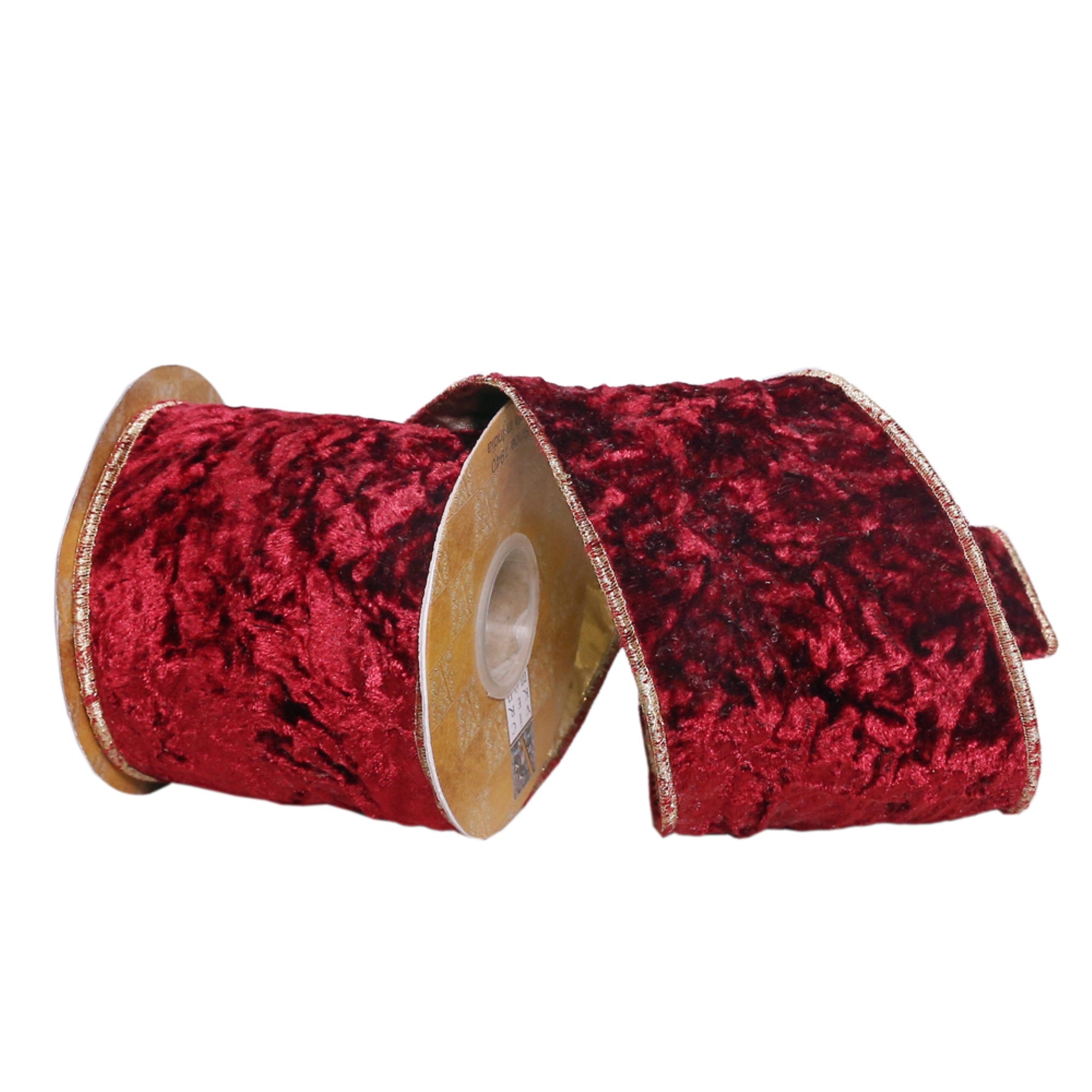 Vickerman 4” x 5 Yards Wine Crushed Velvet Wired Edge Christmas Ribbon.