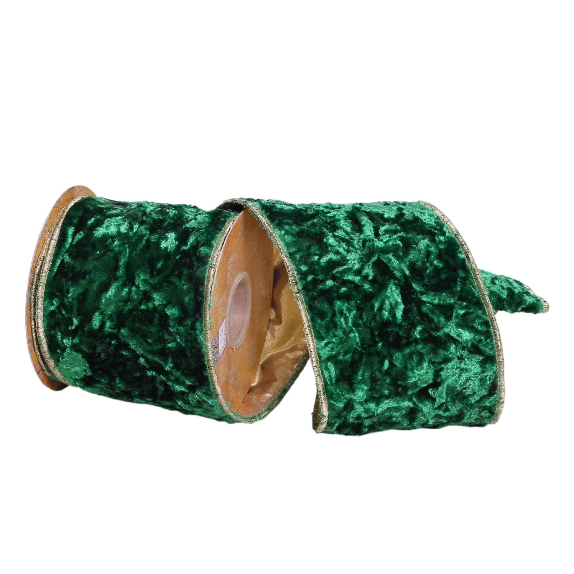 Vickerman 4” x 5 Yards Emerald Crushed Velvet Wired Edge Christmas Ribbon.