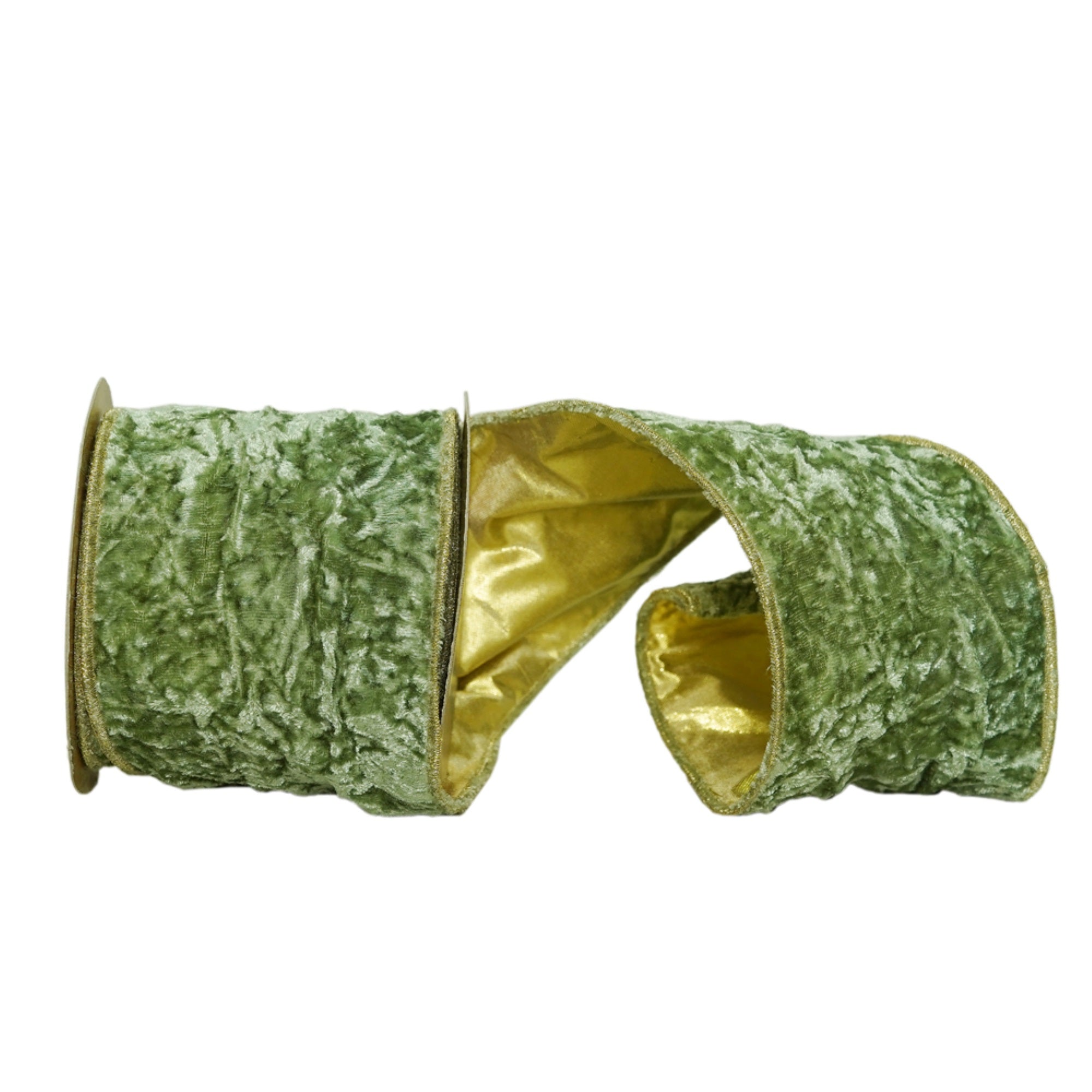 Vickerman 4” x 5 Yards Moss Green Crushed Velvet Wired Edge Christmas Ribbon.