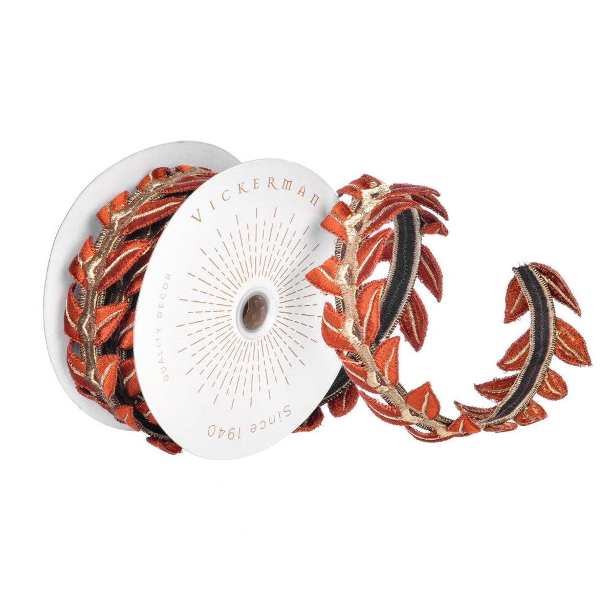 Vickerman 2.5 X 5 Yards Harvest Leaves Wired Edge Christmas Ribbon.