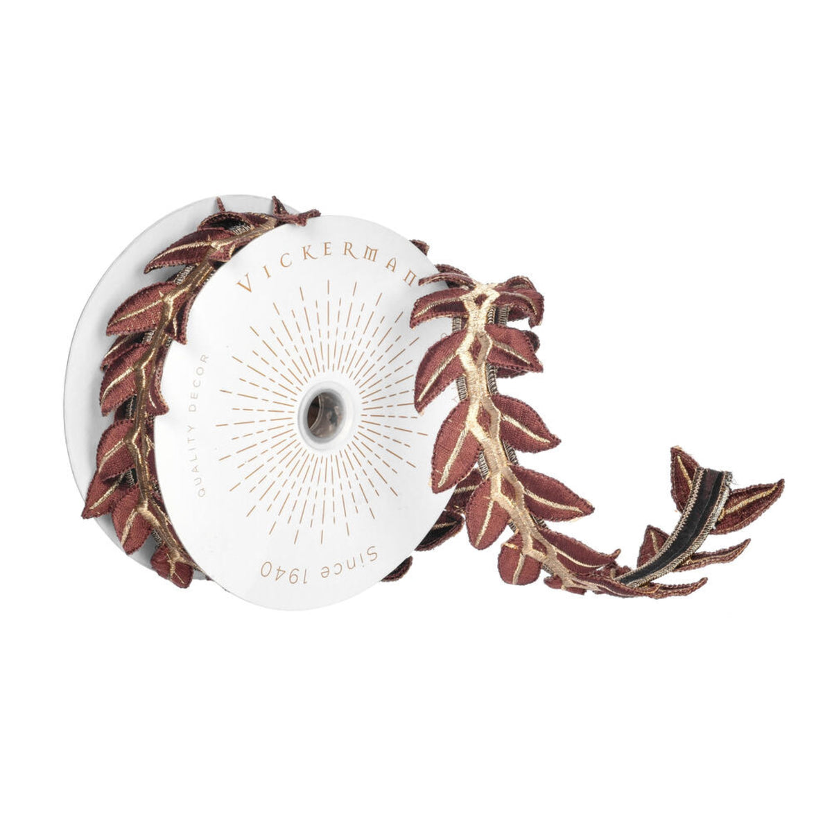 Vickerman 2.5 X 5 Yards Brown Harvest Leaves Wired Edge Christmas Ribbon.