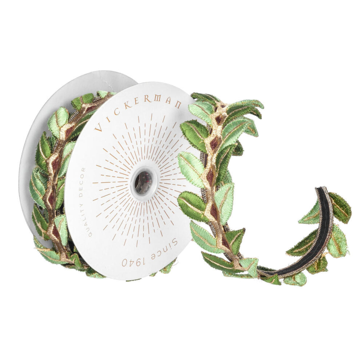 Vickerman 2.5 X 5 Yards Green Harvest Leaves Wired Edge Christmas Ribbon.