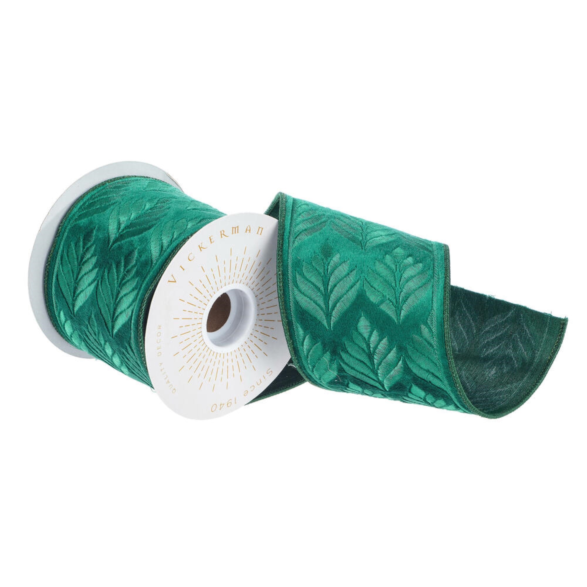 Vickerman 4” x 5 Yards Teal Green Embroidery Wired Edge Christmas Ribbon.