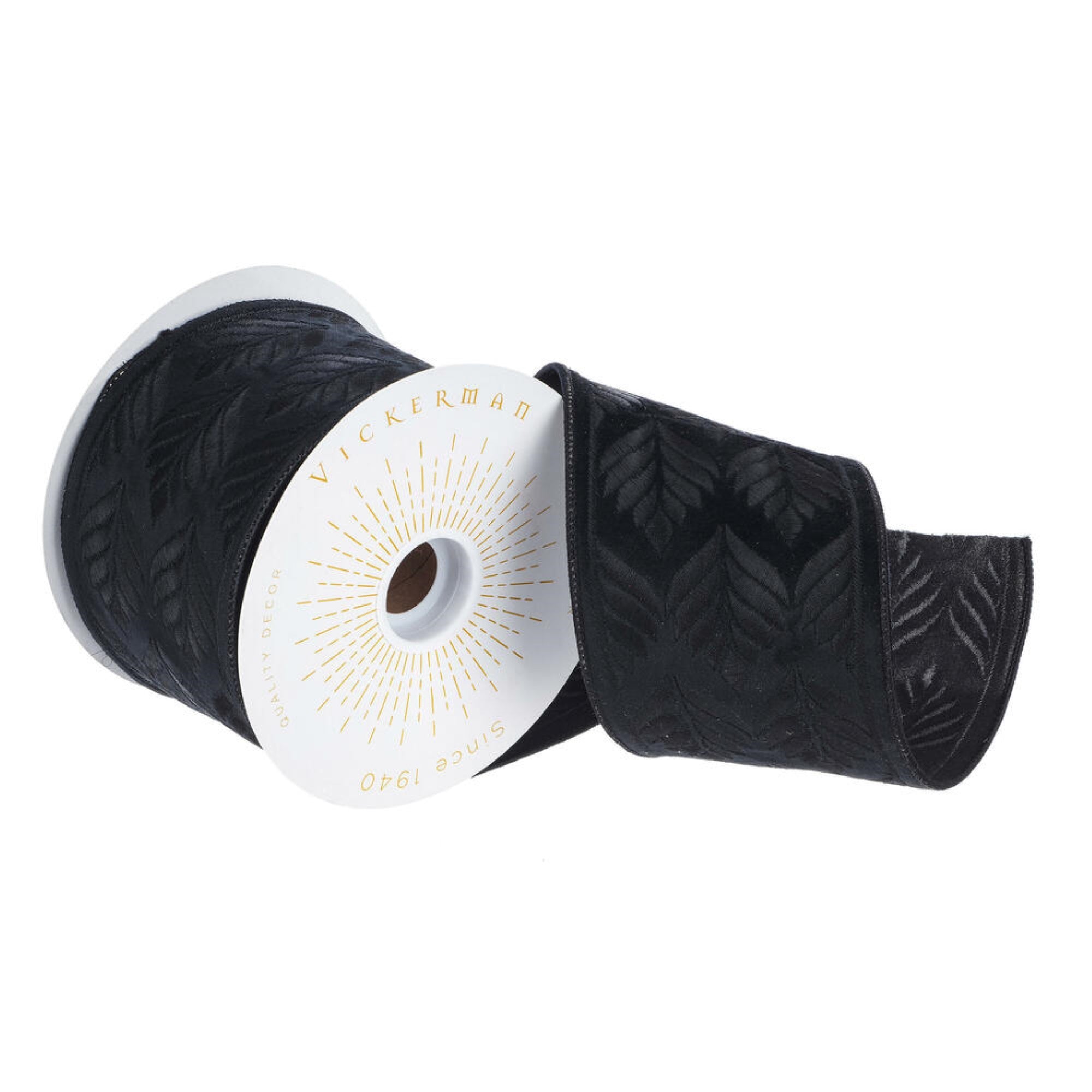 Vickerman 4 X 10 Yards Black Embroidery Wired Edge Christmas Ribbon.