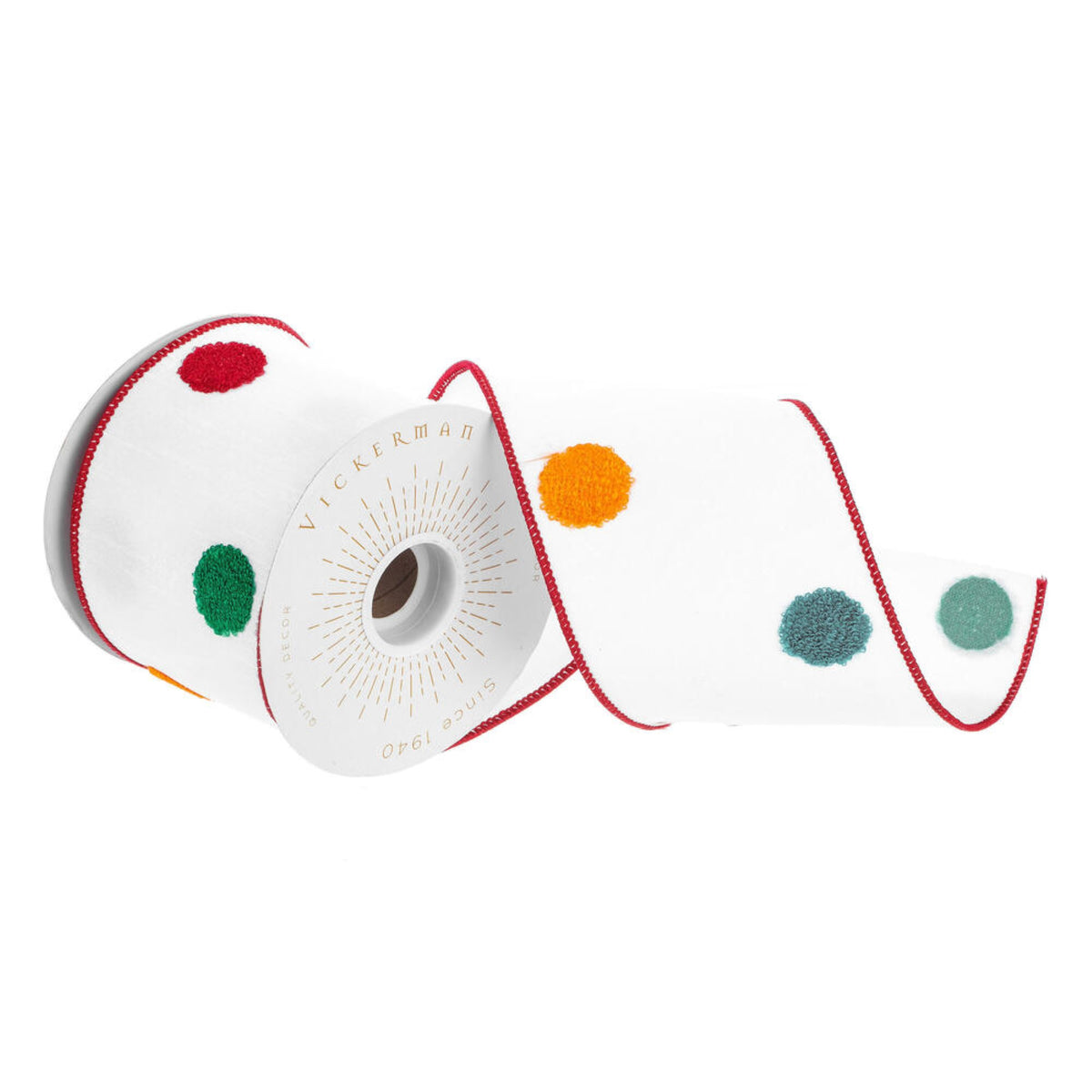 Vickerman 4 X 10 Yards White Fuzzy Dot Wired Edge Christmas Ribbon.