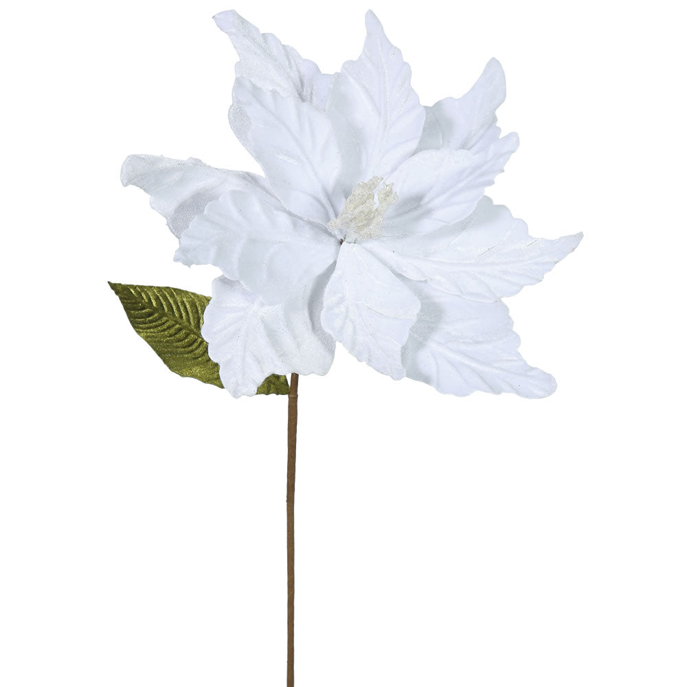 Vickerman 22″ White Poinsettia, 12″ Flower, 6/Bag - QG162701