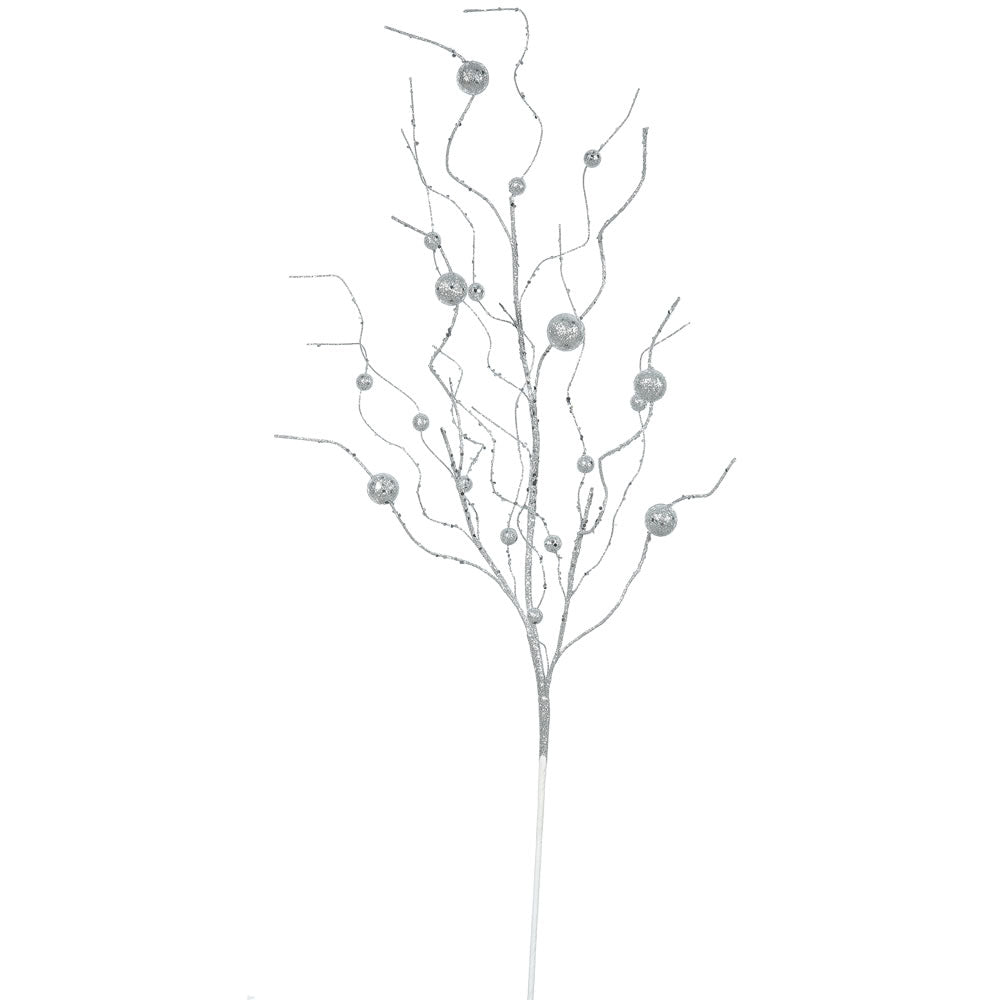 Vickerman 37″ Silver Glitter Ball Spray 6/Bag - QG164307