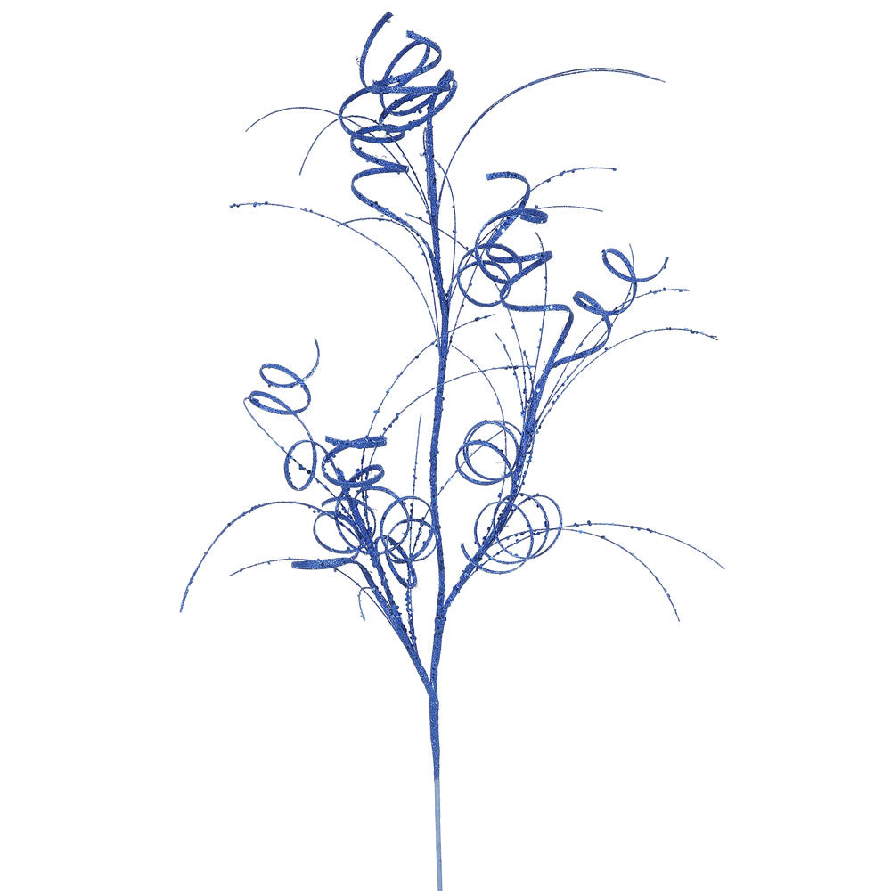Vickerman 35″ Blue Glitter Curly Spray 6/Bag - QG164502