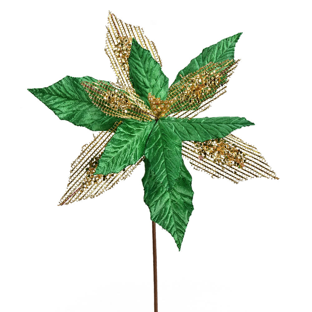 Vickerman 13” Green Poinsettia Mesh Spray 6/Bag - QG190104