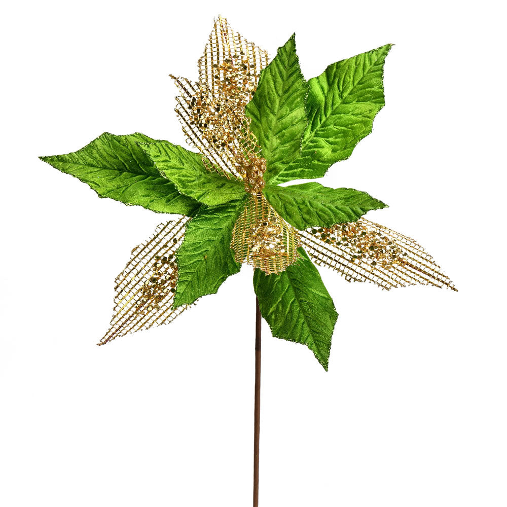 Vickerman 13” Lime Poinsettia Mesh Spray 6/Bag - QG190173