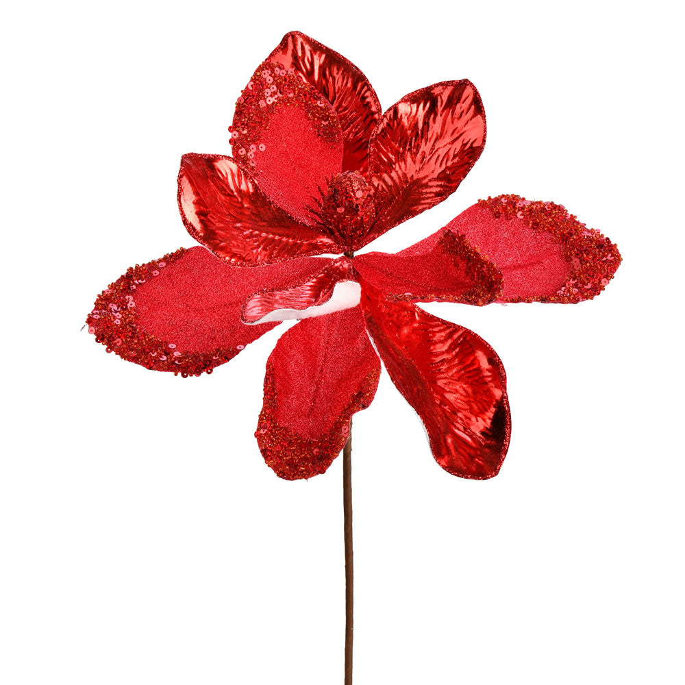 Vickerman 11” Red Magnolia Glitter Spray 6/Bag - QG190403