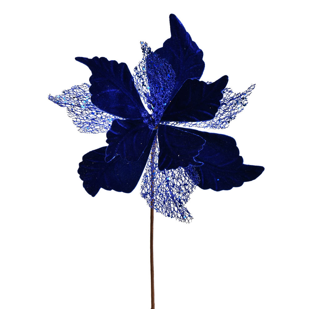 Vickerman 12” Turquoise Velvt Poinsettia Spray 6Bg - QG190812