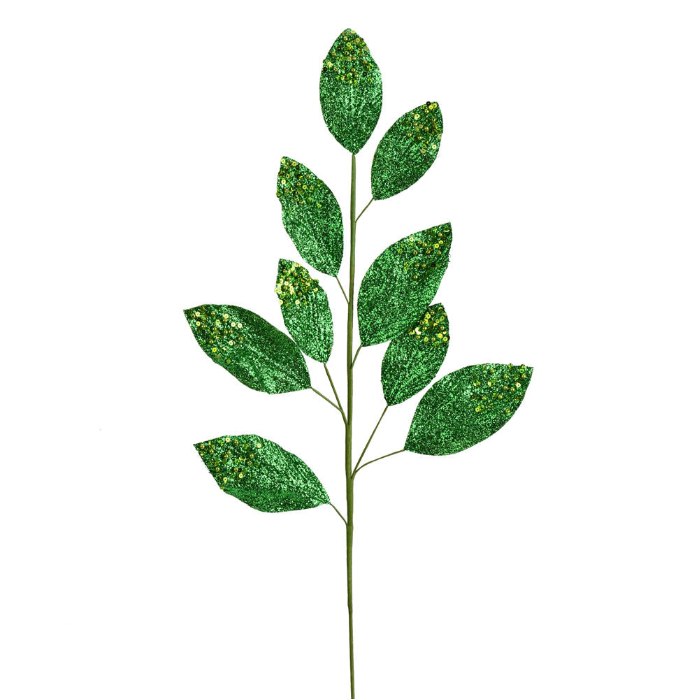 Vickerman 29” Green Glitter Leaf Spray 6/Bag - QG191804