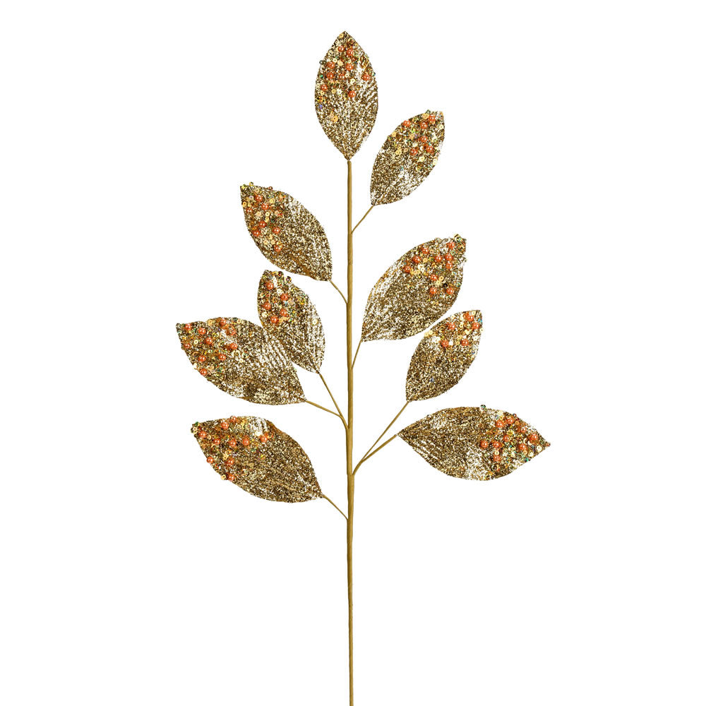 Vickerman 29” Gold Glitter Leaf Spray 6/Bag - QG191808