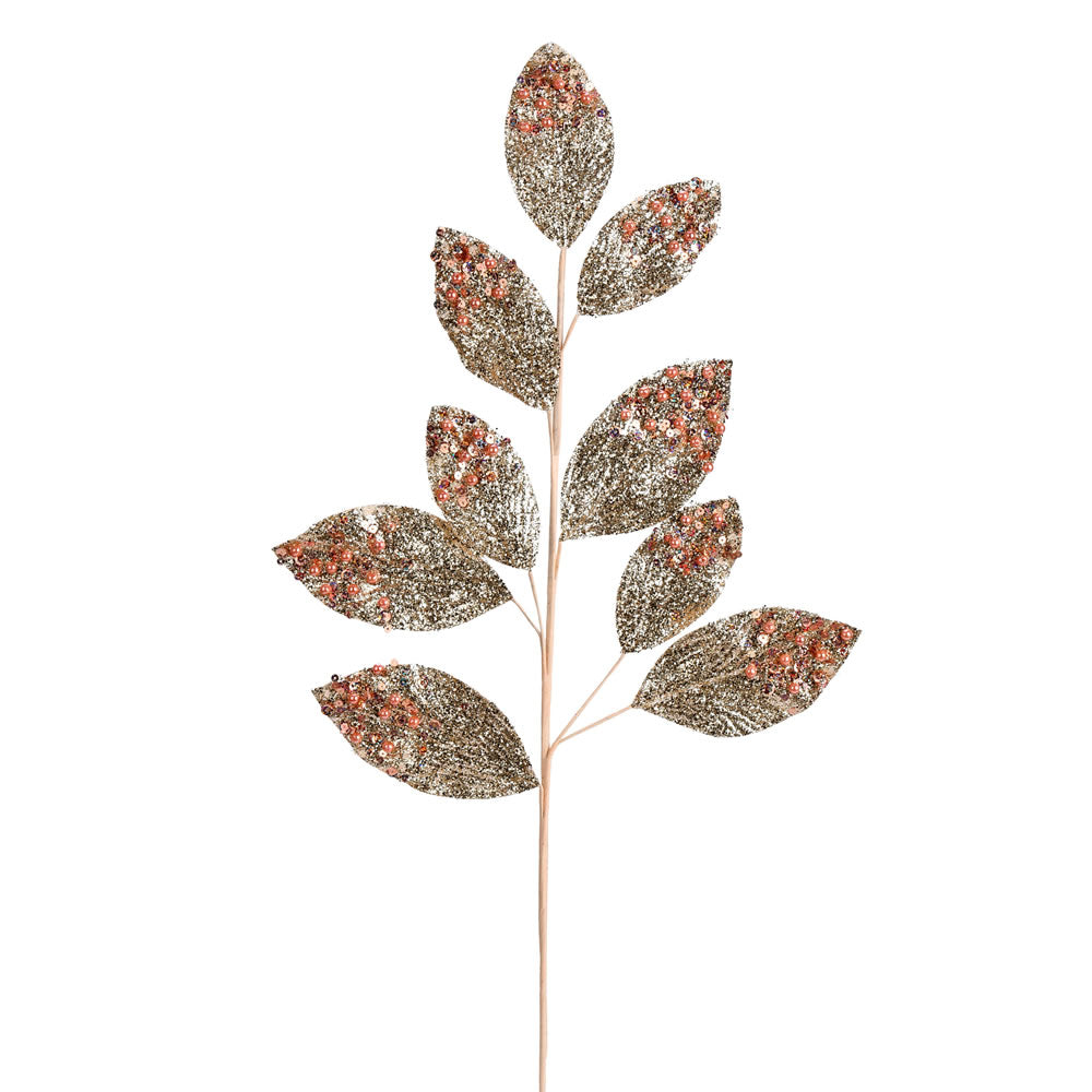 Vickerman 29” Champagne Glitter Leaf Spray 6/Bag - QG191838