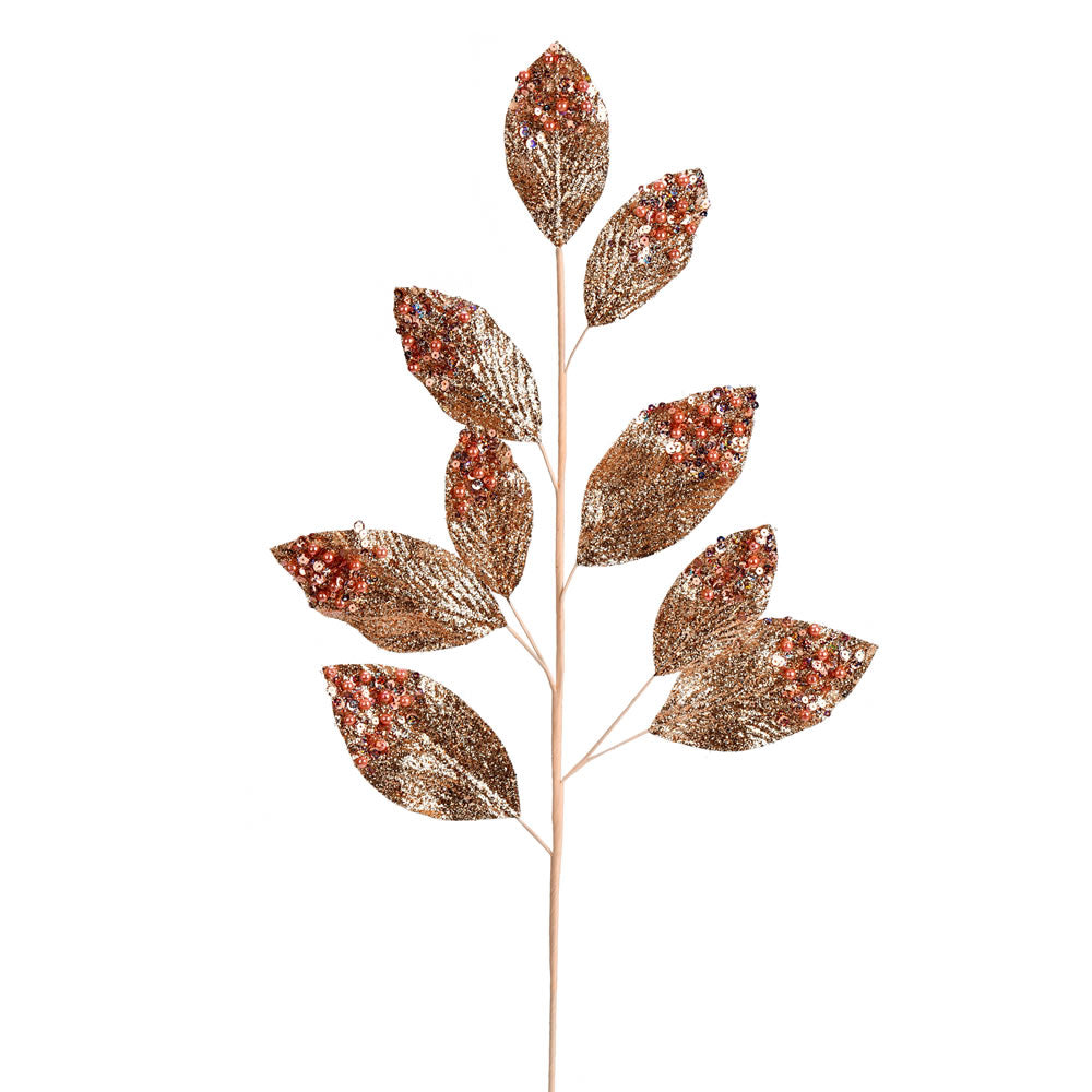 Vickerman 29” Rose Gold Glitter Leaf Spray 6/Bag - QG191858
