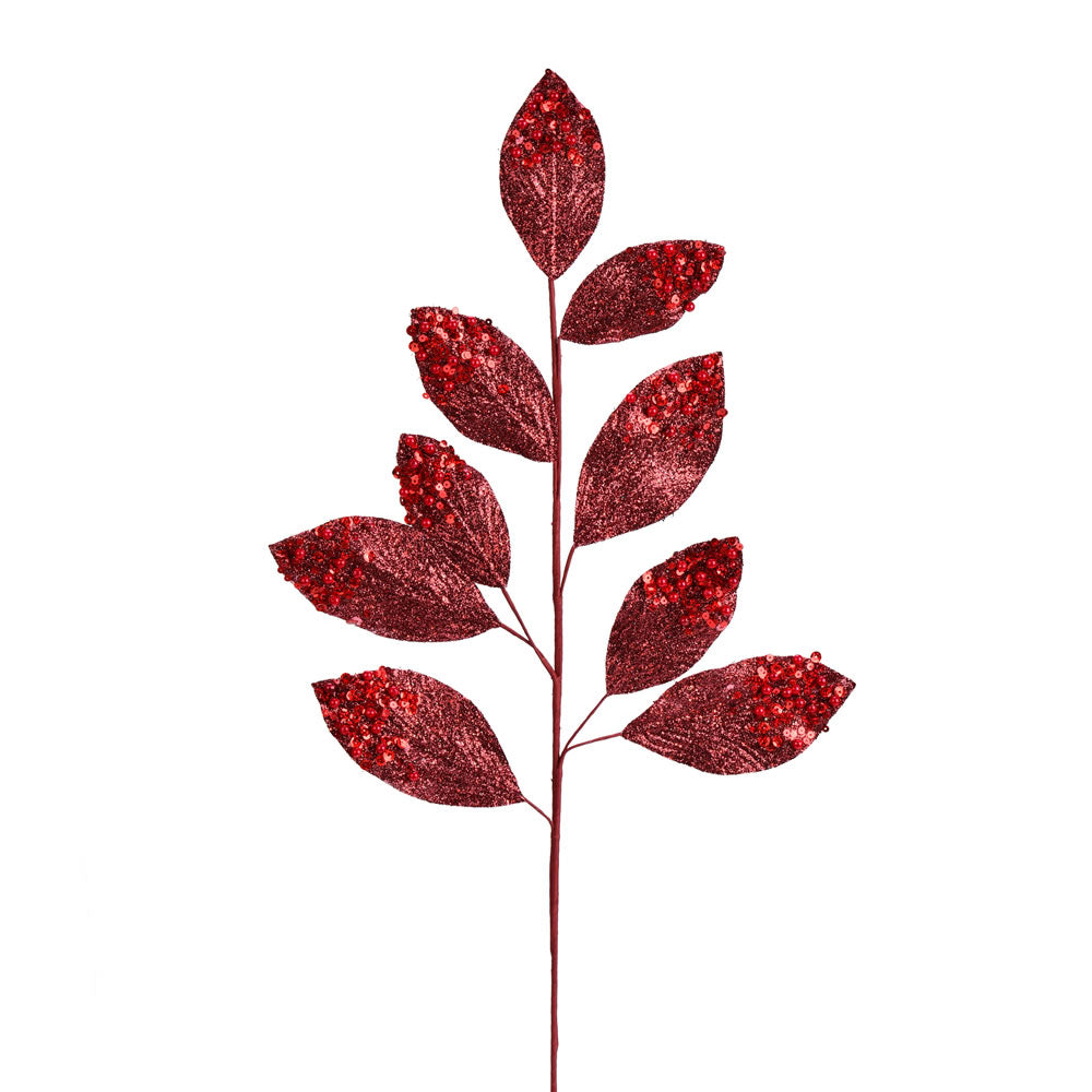 Vickerman 29” Burgundy Glitter Leaf Spray 6/Bag - QG191865