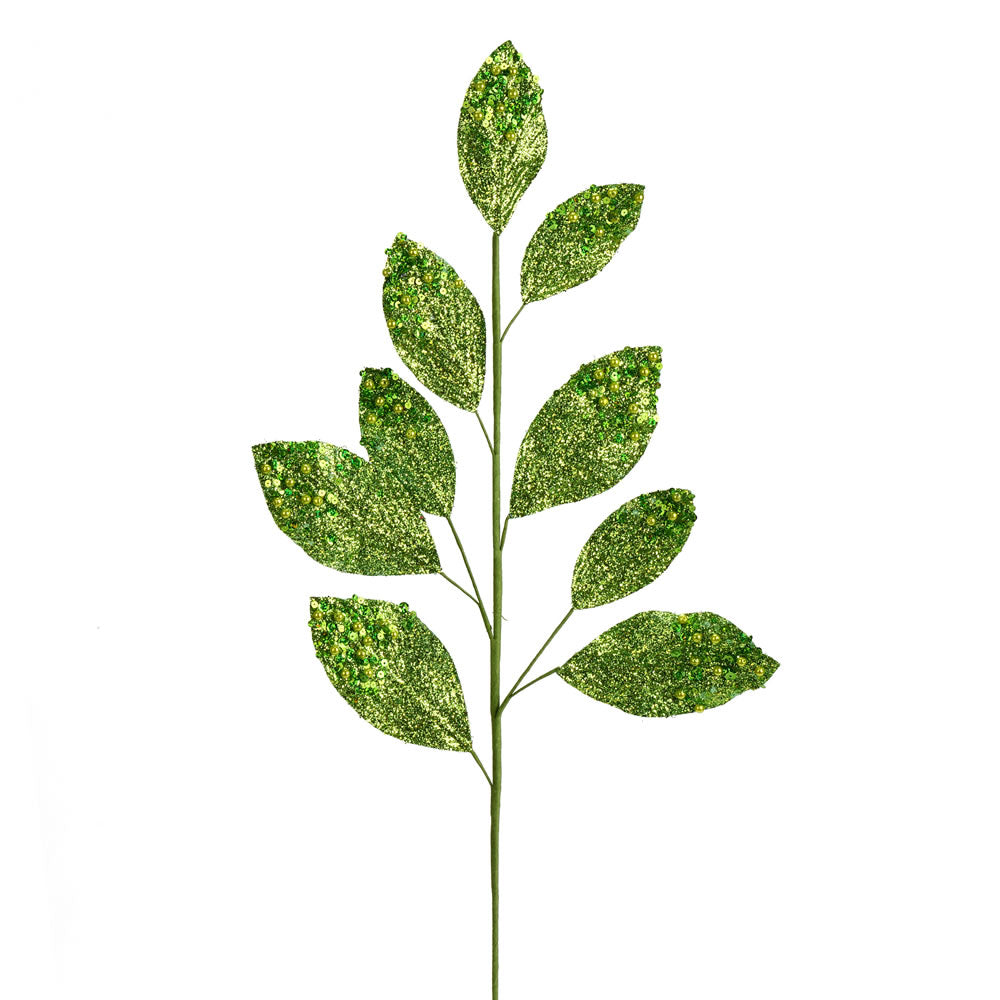 Vickerman 29” Lime Glitter Leaf Spray 6/Bag - QG191873