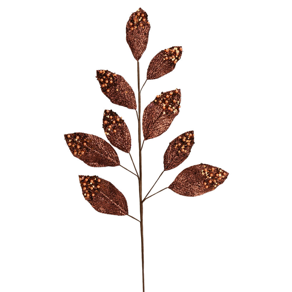 Vickerman 29” Mocha Glitter Leaf Spray 6/Bag - QG191876