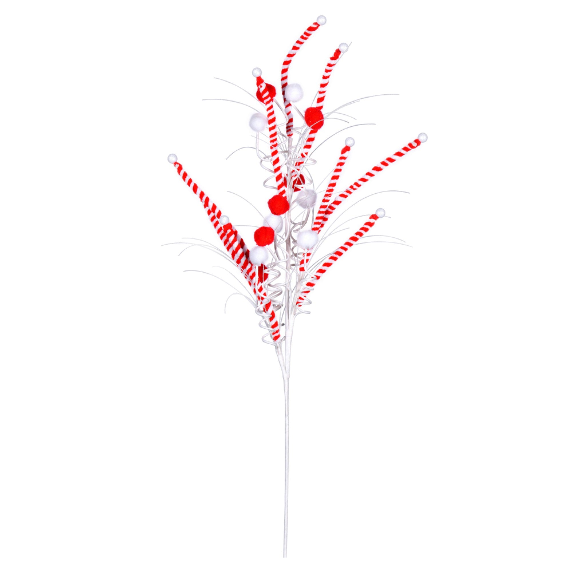20” Red/White Candy Cane Pom Spray 6/Bag