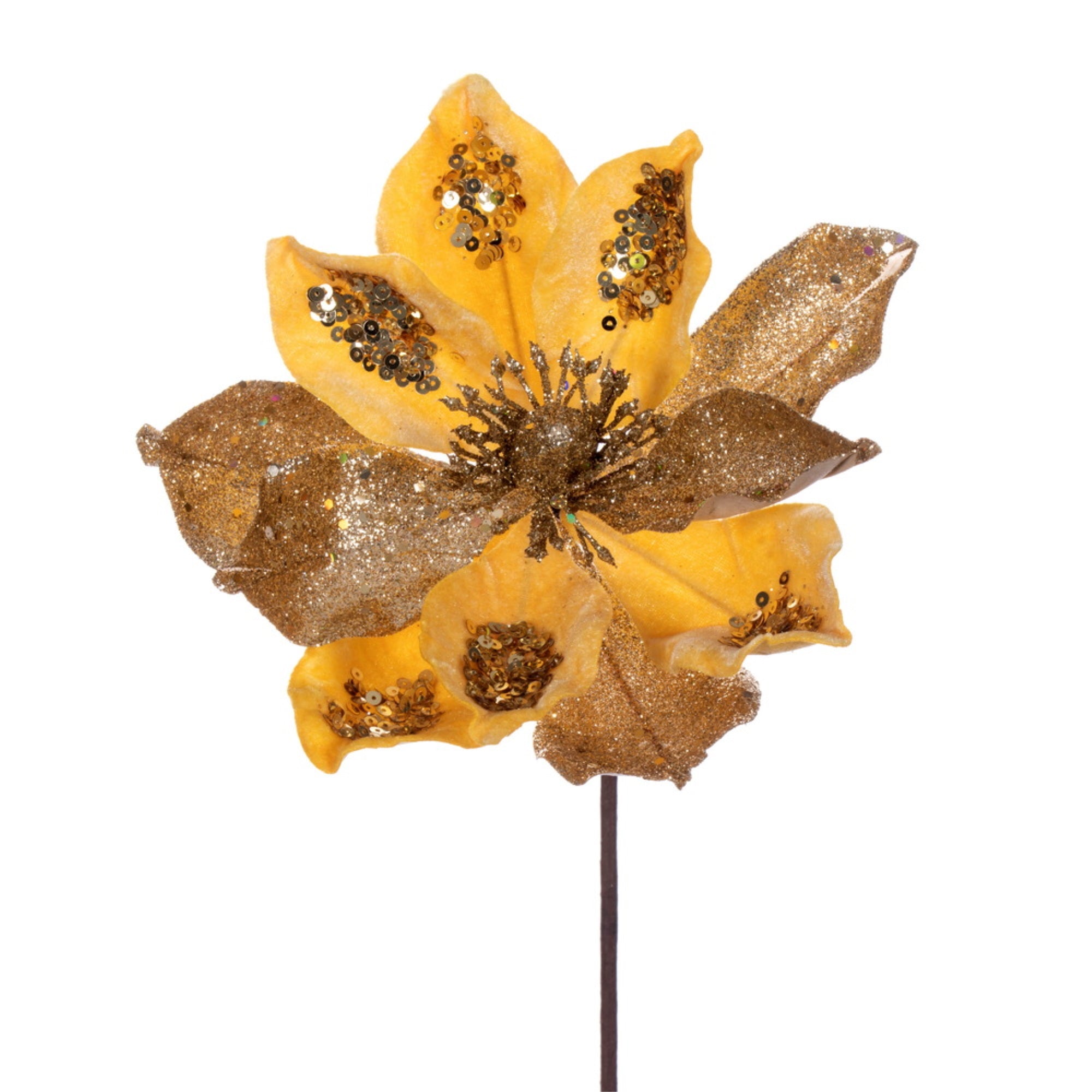 15” Gold Deluxe Magnolia 8” Flower 6/bag