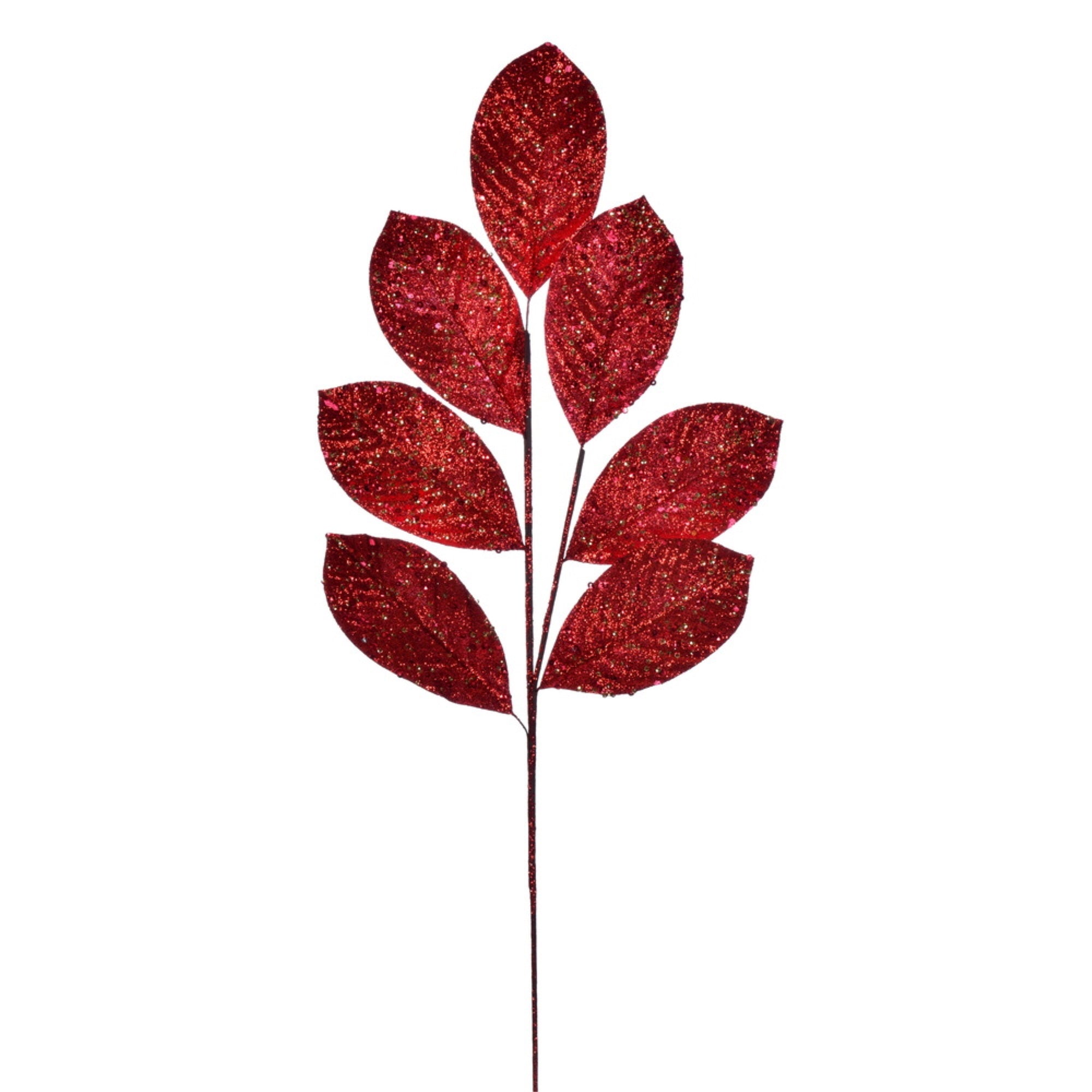 Vickerman 27” Artificial Red Glitter Leaf Christmas Spray 4 per bag