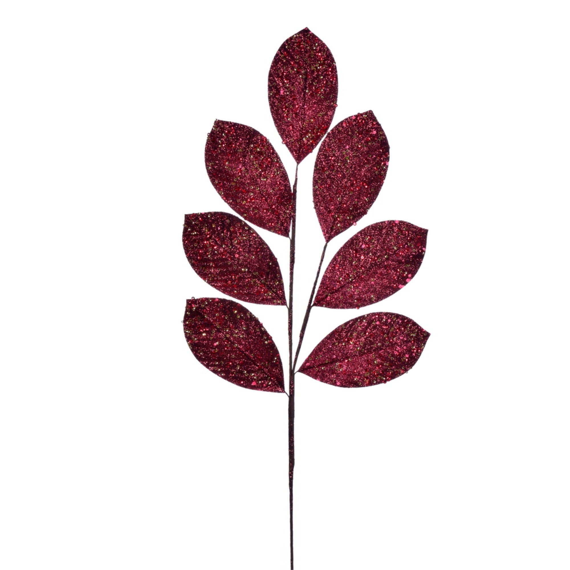 Vickerman 27” Artificial Burgundy Glitter Leaf Christmas Spray 4 per bag