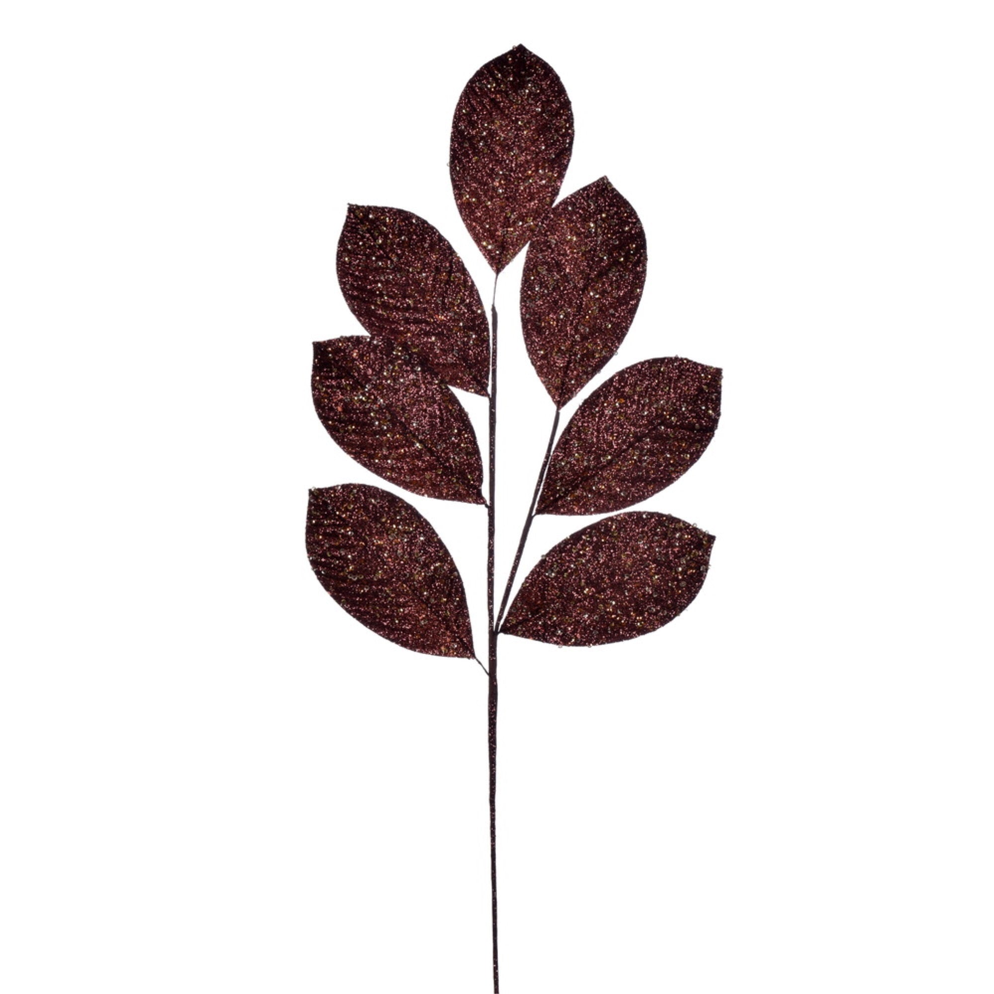 Vickerman 27” Artificial Mocha Glitter Leaf Christmas Spray 4 per bag
