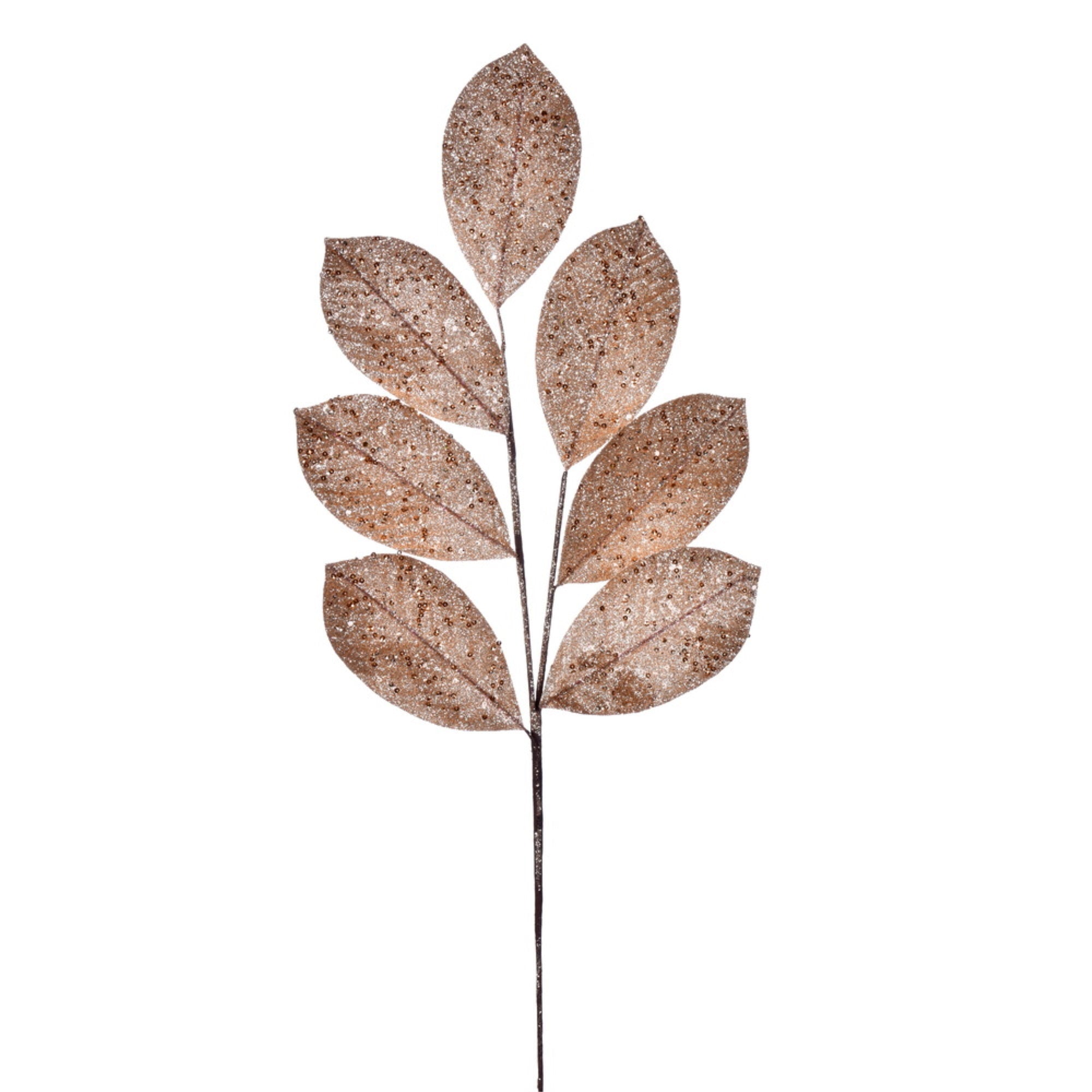 Vickerman 27” Artificial Rose Gold Glitter Leaf Christmas Spray 4 per bag