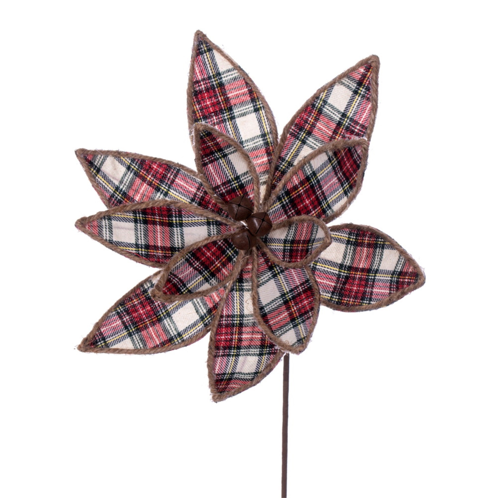 17” Red/White/Jute Plaid Poinsettia 4/bg