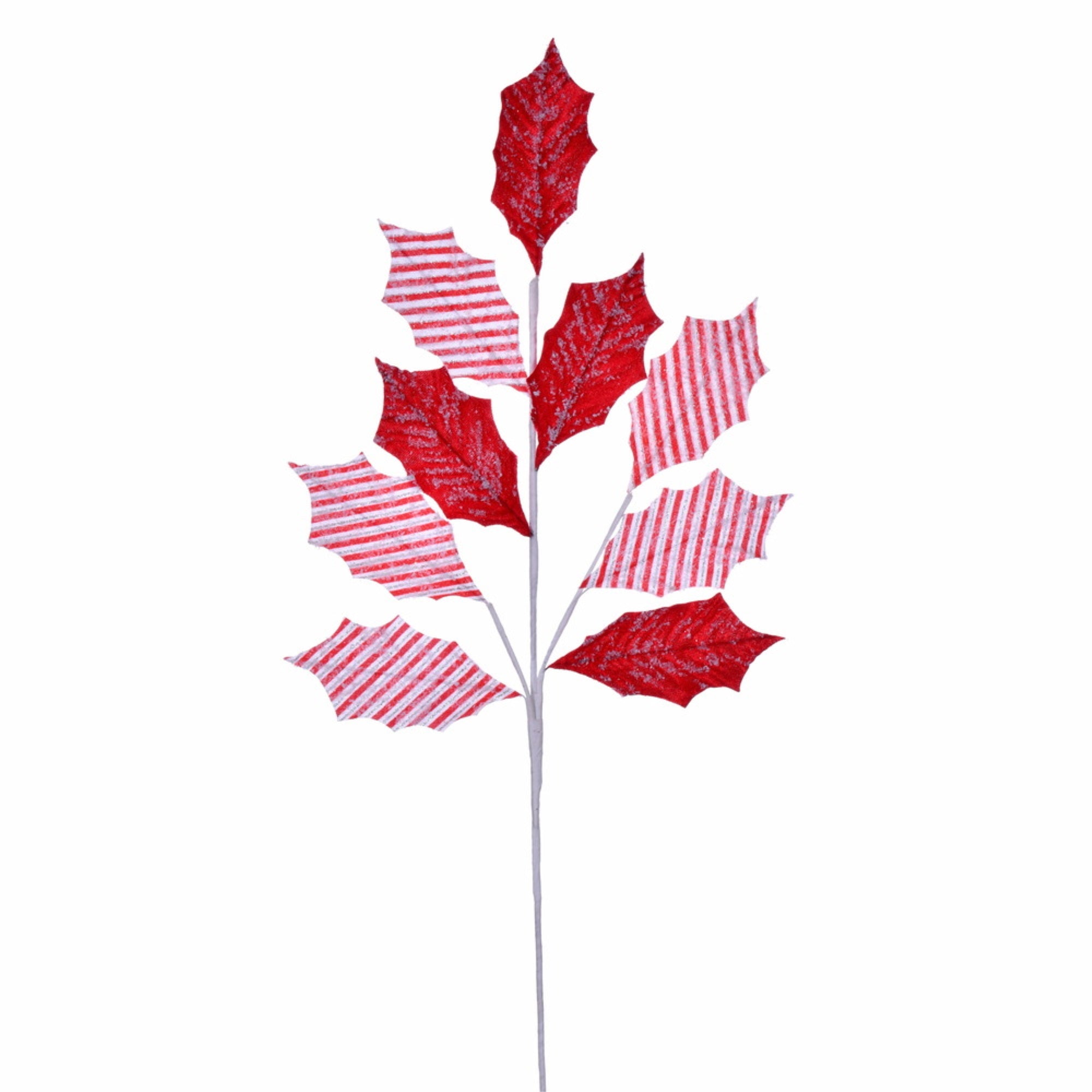 25” Red/White Stripe Holly Leaf 5/bag