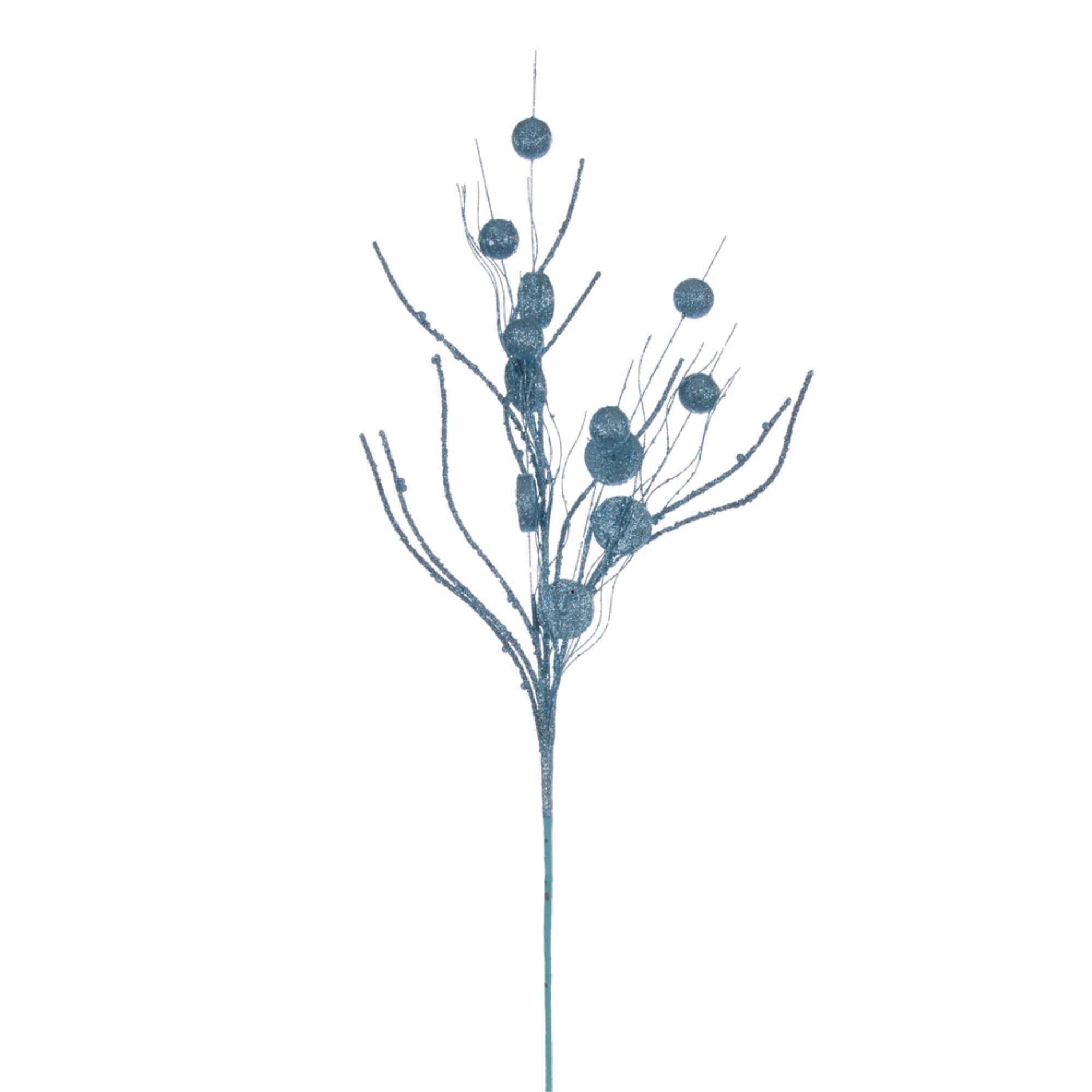 Vickerman 33” Baby Blue Ball and Coin Glitter Twig Spray 6 per bag.