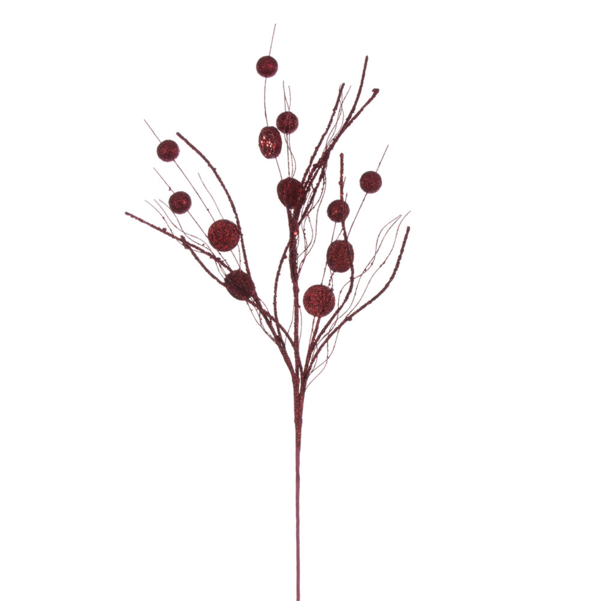 Vickerman 33” Burgundy Ball and Coin Glitter Twig Spray 6 per bag.