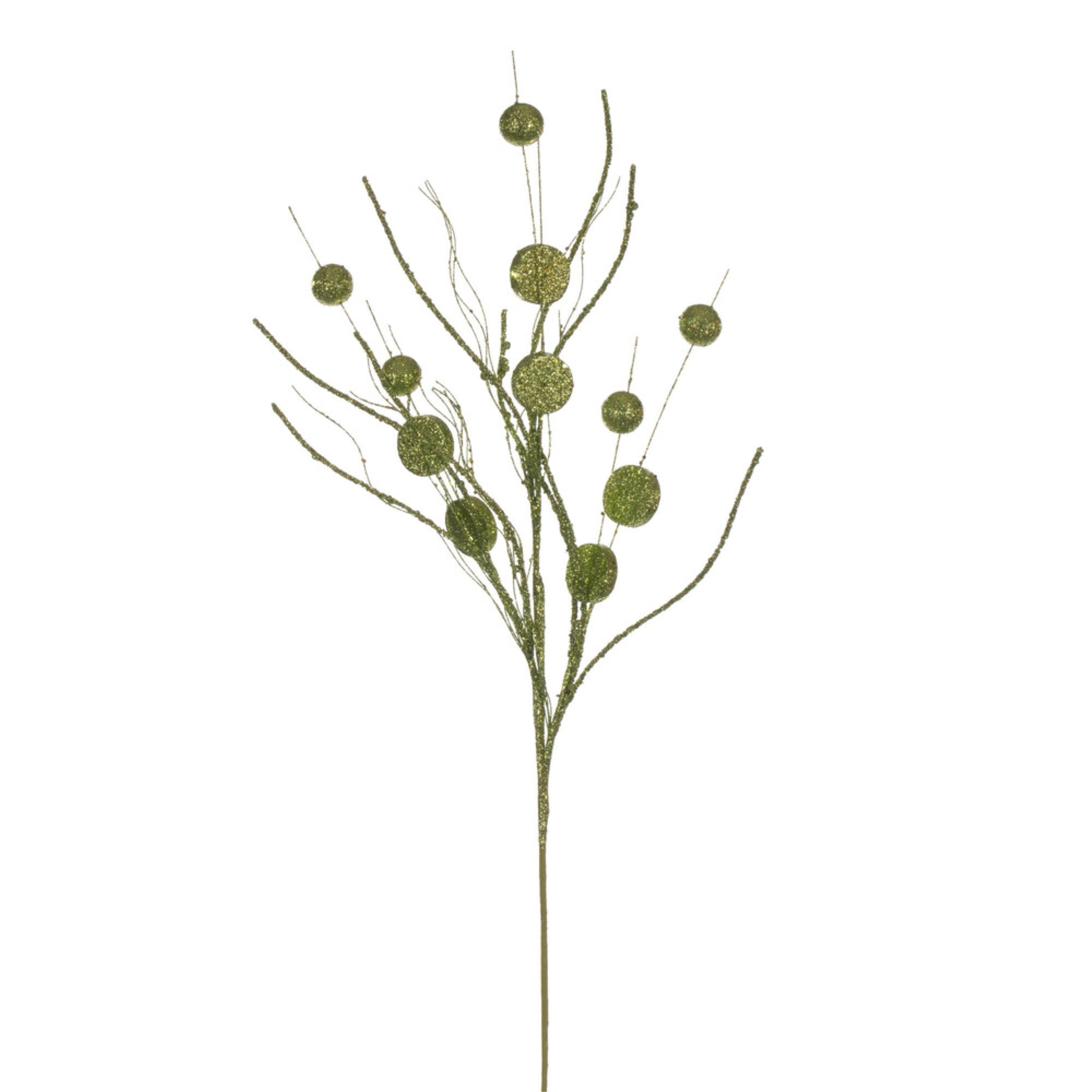 Vickerman 33” Lime Ball and Coin Glitter Twig Spray 6 per bag.