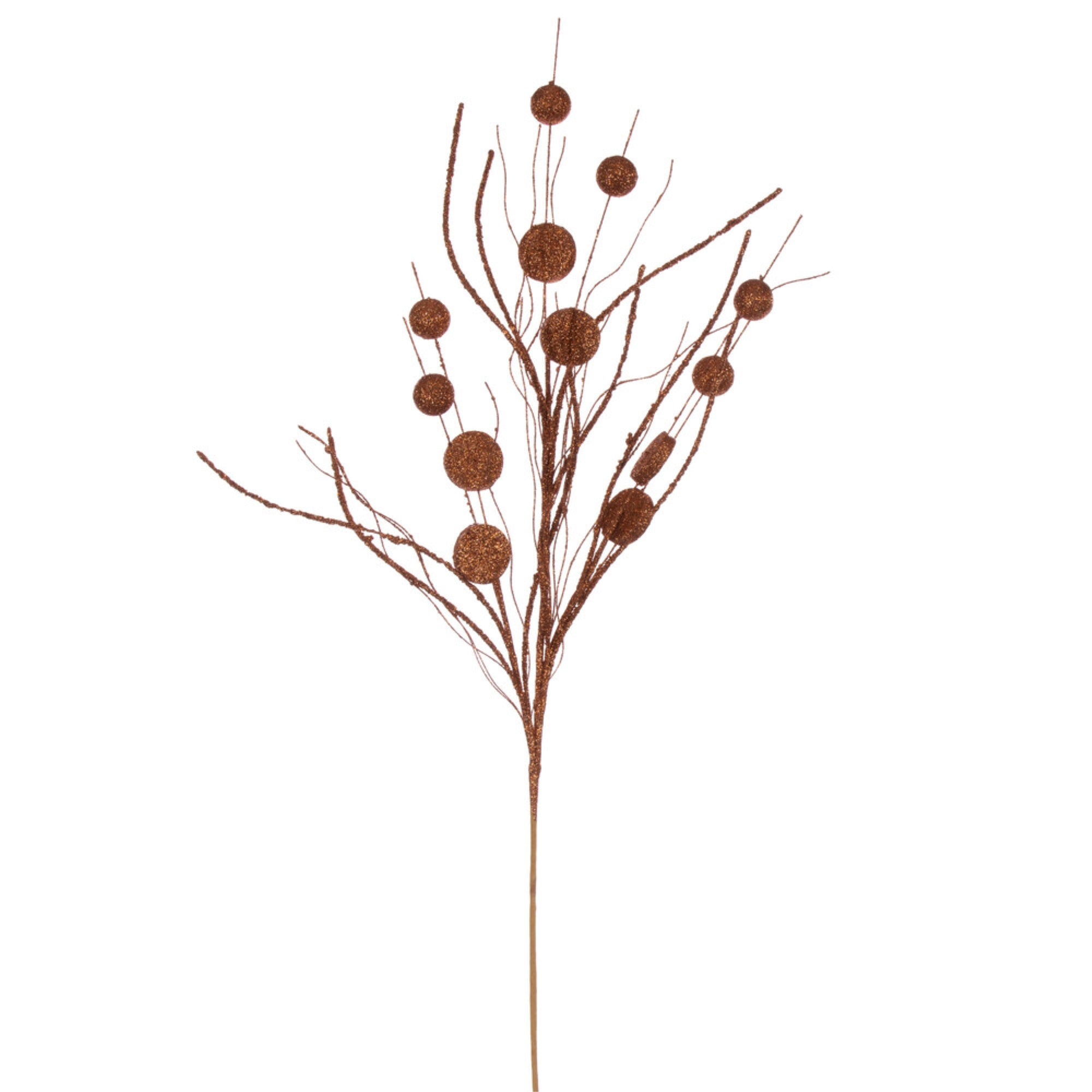 Vickerman 33” Copper Ball and Coin Glitter Twig Spray 6 per bag.