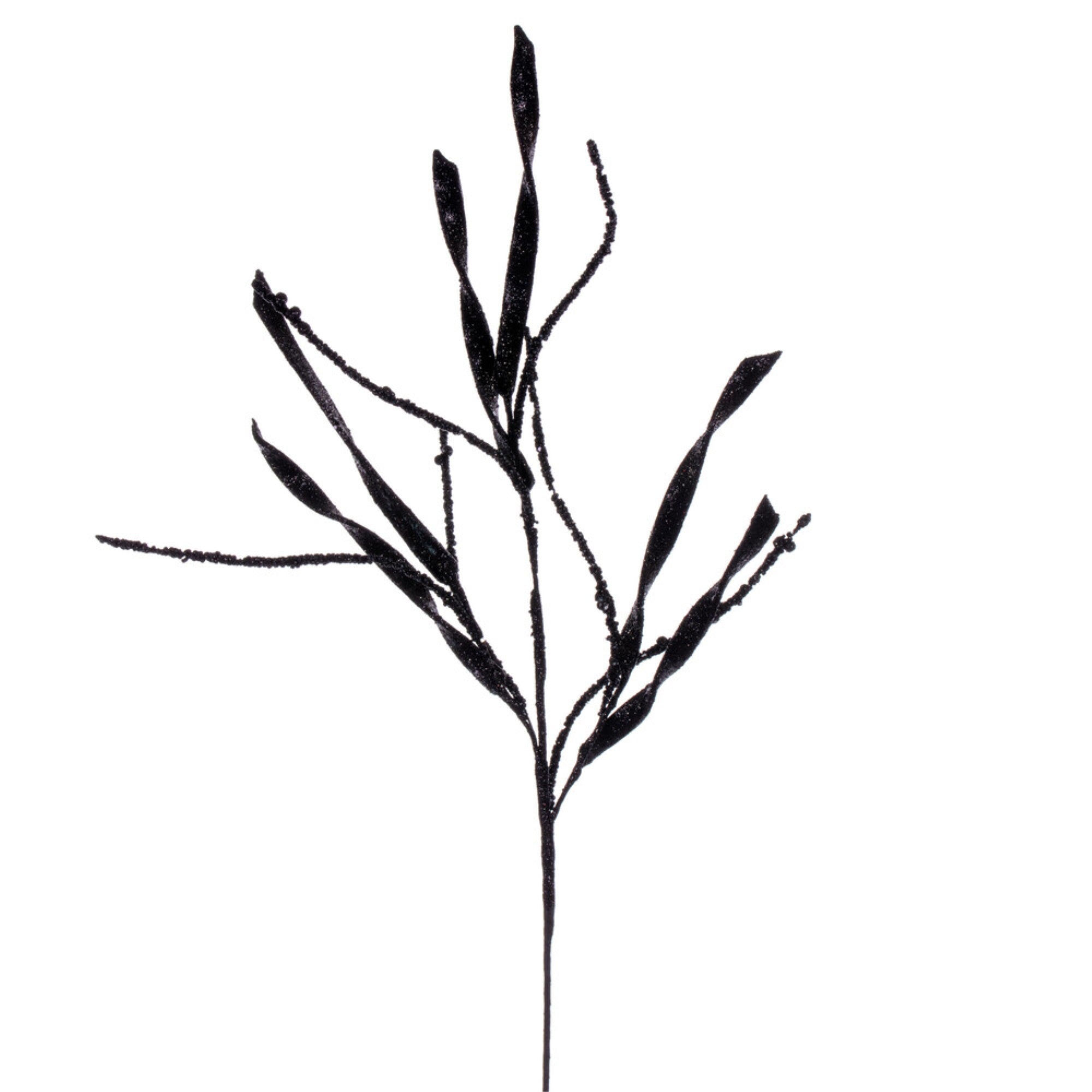 Vickerman 34” Black Wavy and Spiral Glitter Spray 6 per bag.