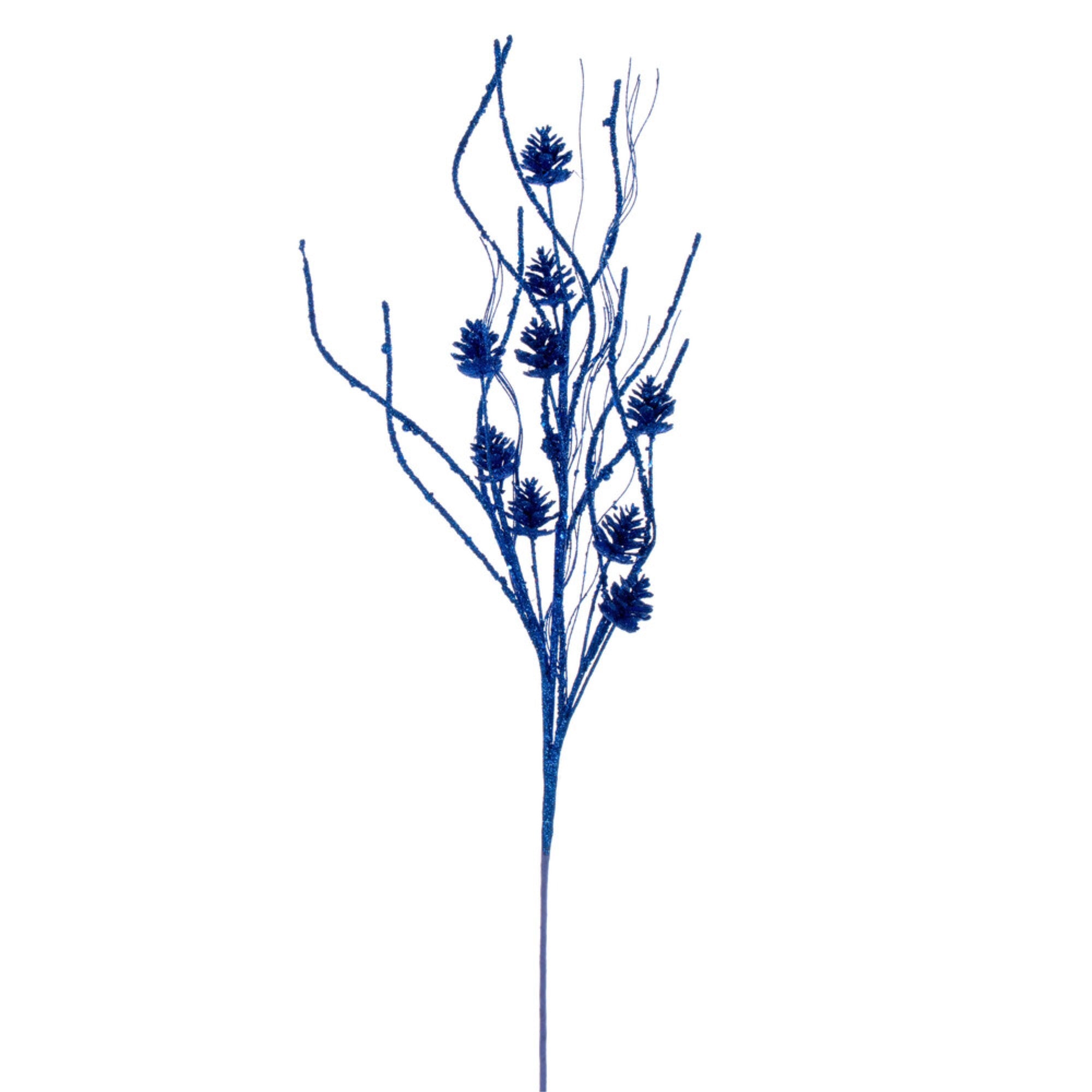 Vickerman 32” Blue Mini Pinecone Twig Glitter Spray 6 per bag.